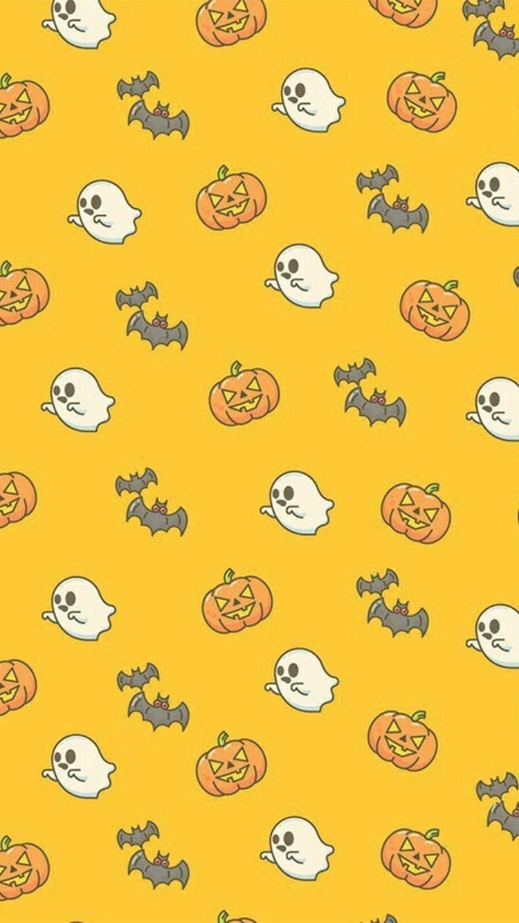 Fantasmi zucche pipistrelli giallo, 750x1334 Verticale, Telefono
