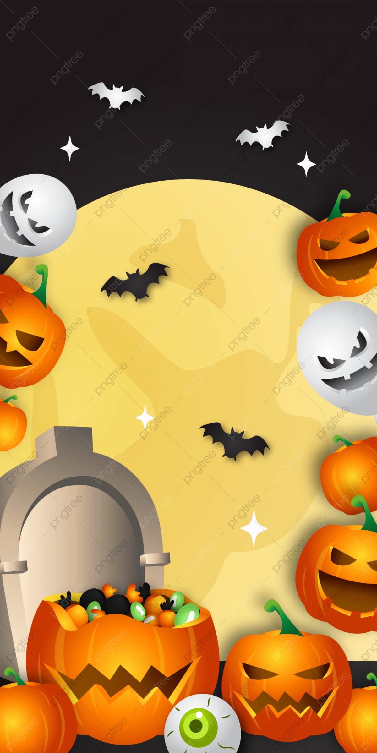 Zucche Halloween carine luna, 1200x2397 Verticale, Mobile