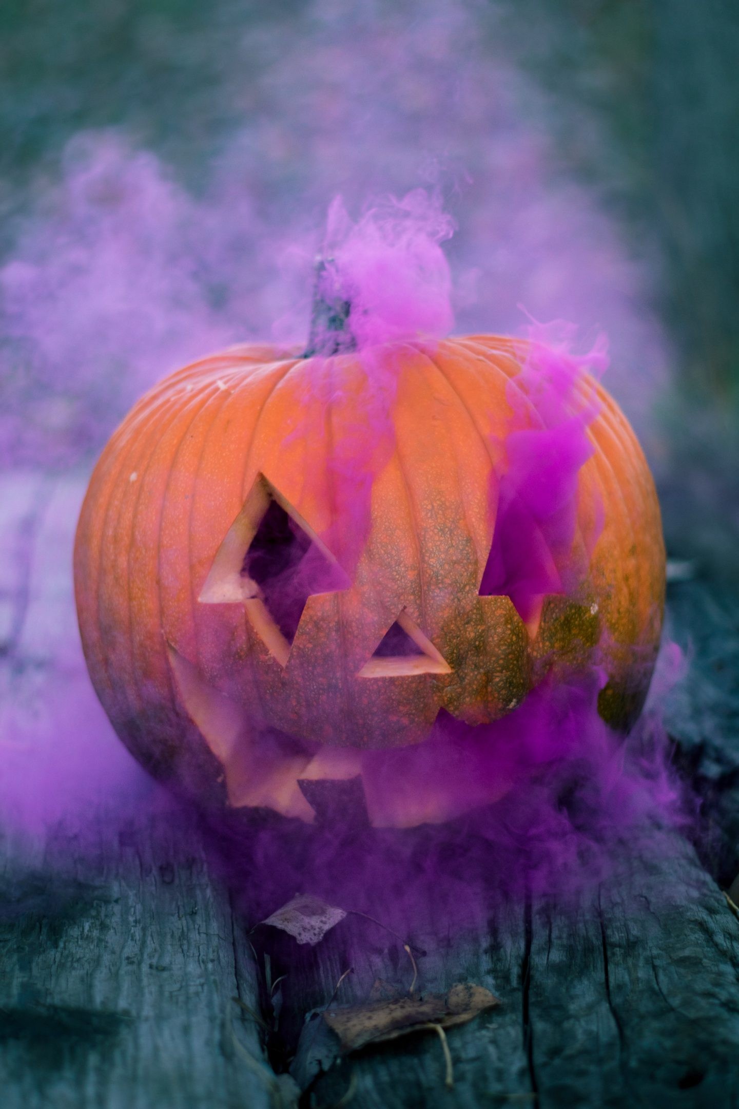 Zucca intagliata con fumo viola, 1440x2160 Verticale, Telefono
