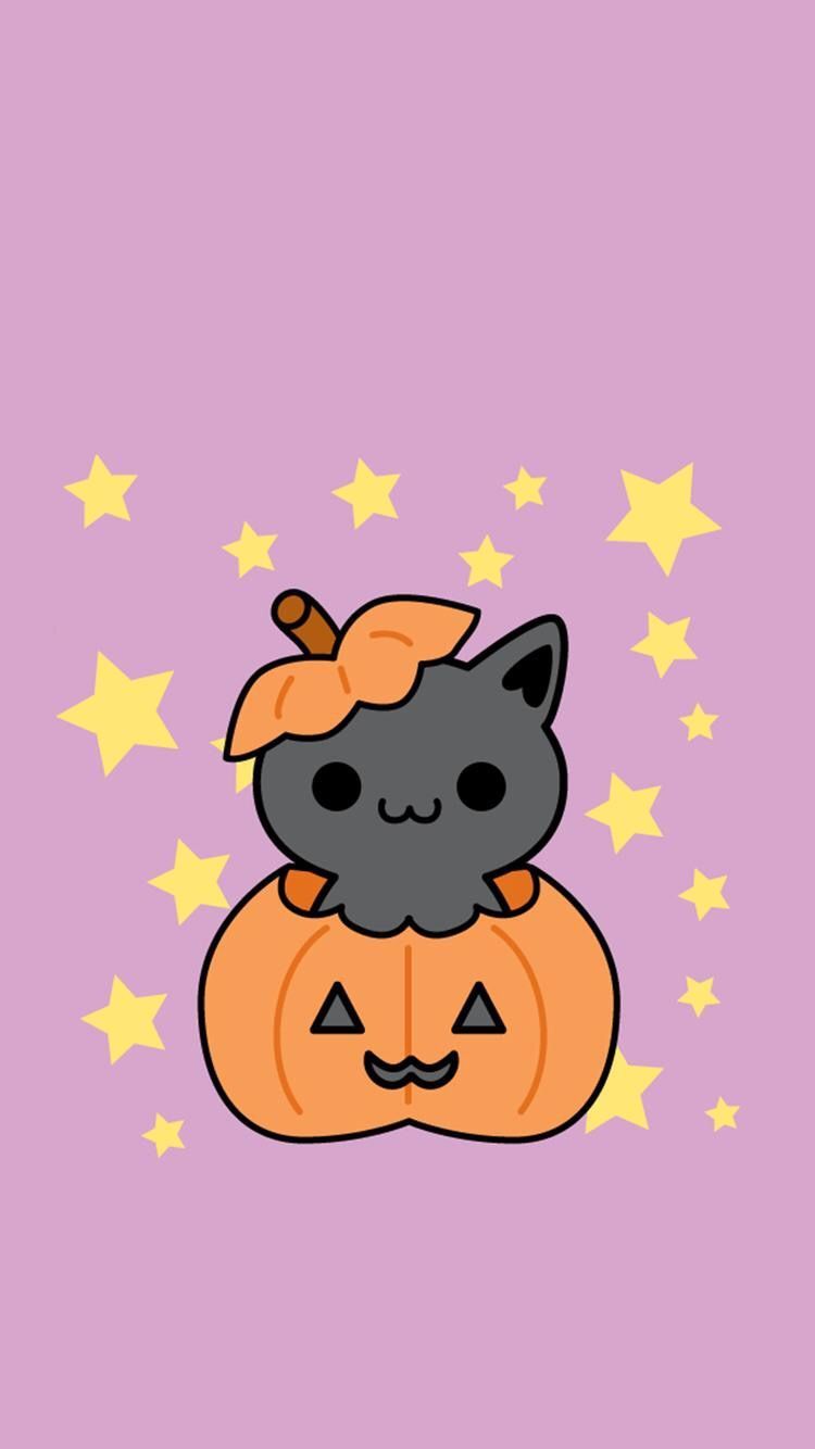 Gattino kawaii in zucca, 750x1334 Verticale, Telefono