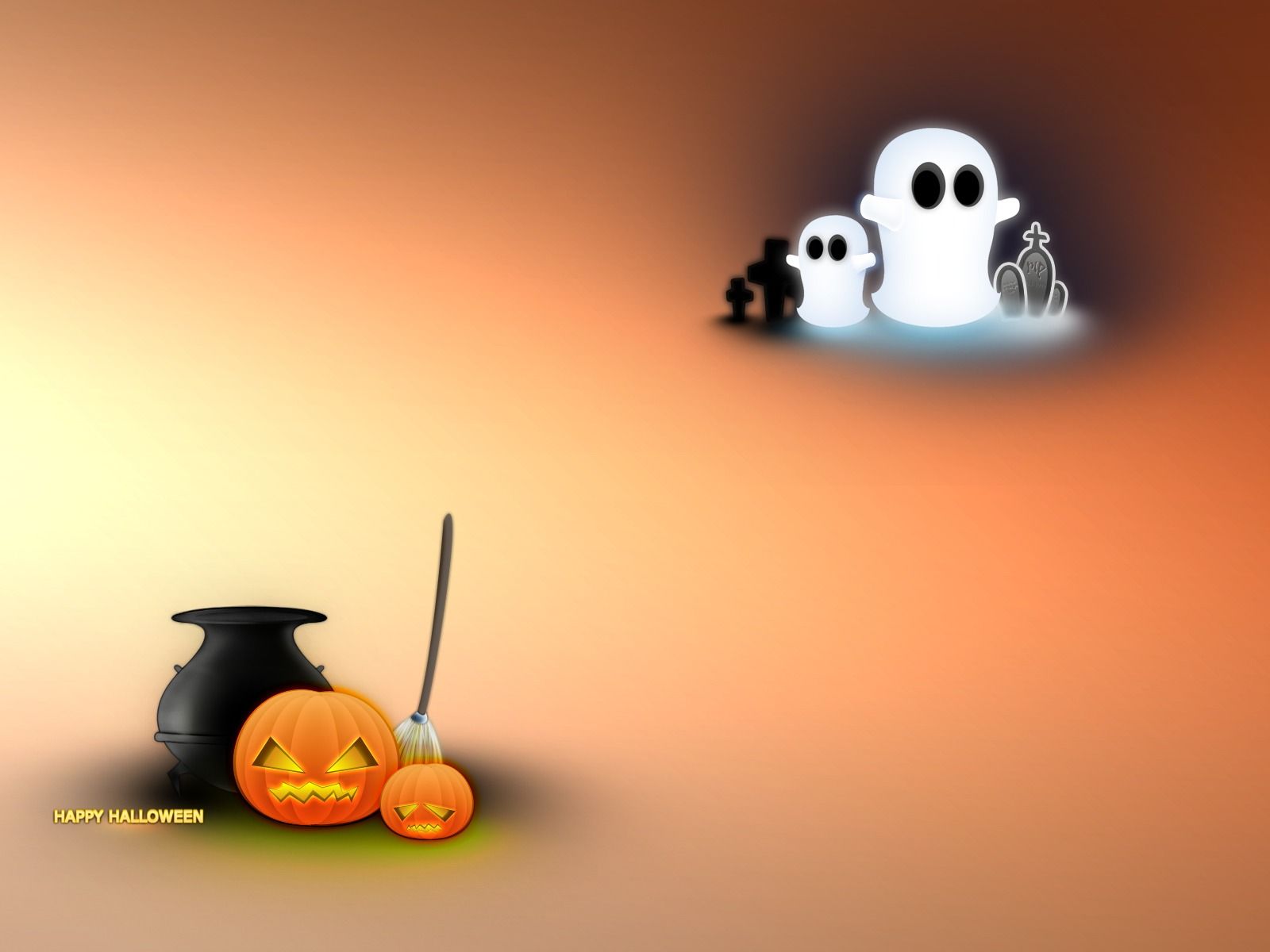 Fantasma zucche calderone Halloween, 1600x1200 HD, Desktop