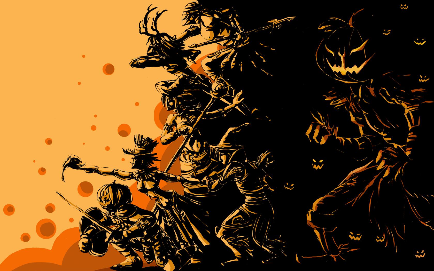 Silhouette mostri Halloween arancione, 1680x1050 HD Ready, Desktop