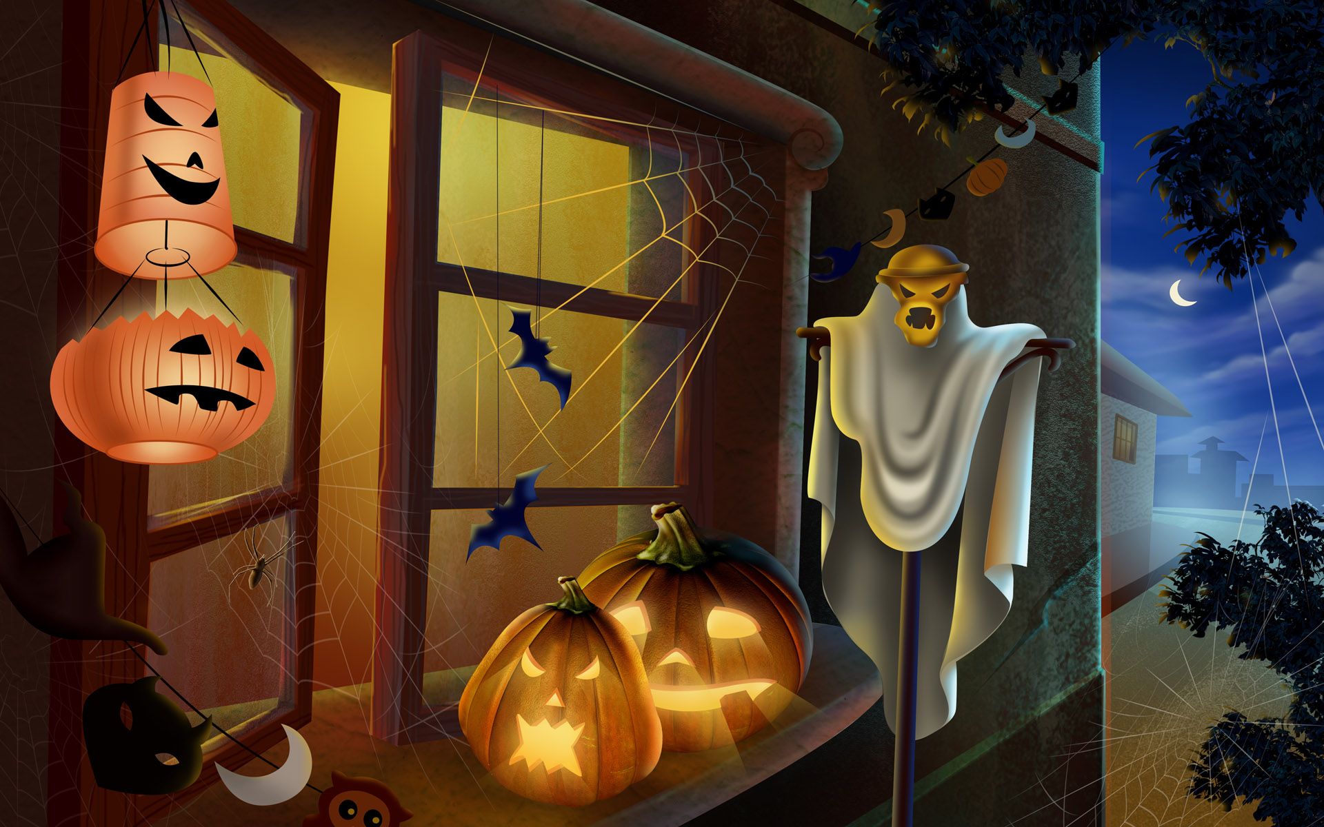Zucche di Halloween finestra fantasma, 1920x1200 Full HD+, PC Desktop