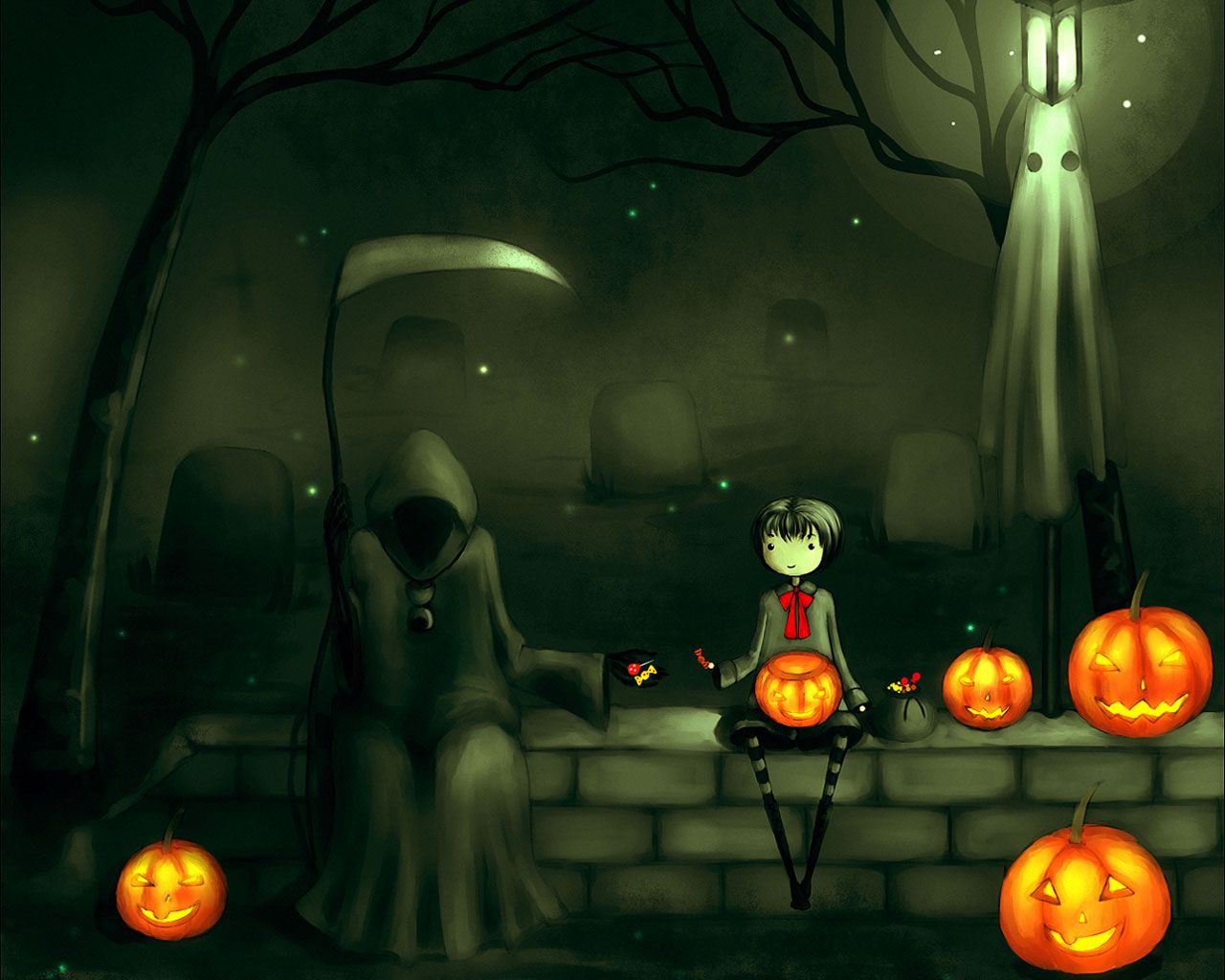 Bambina zombie con Morte e zucche, 1280x1024 720p, PC