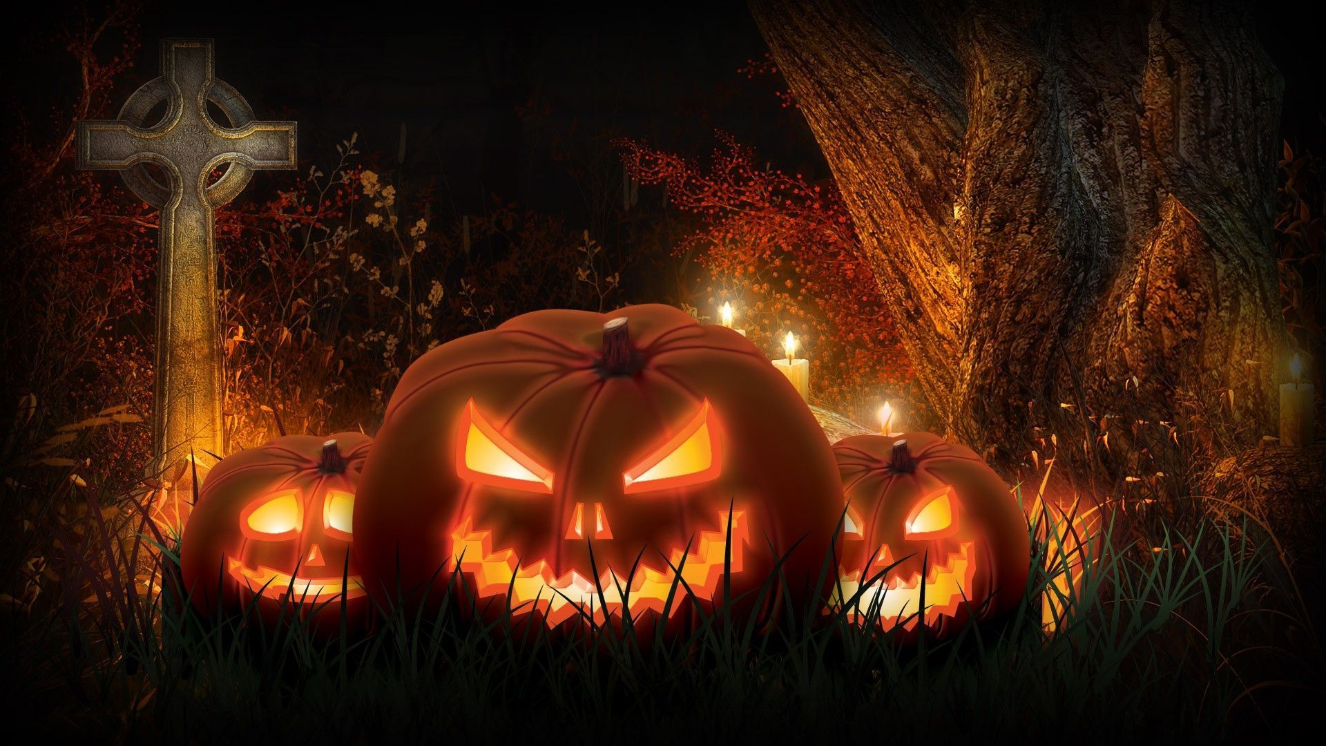 Zucche intagliate cimitero notturno, 1920x1080 Full HD, Desktop