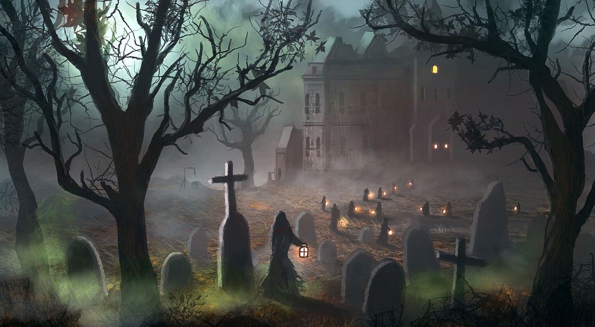 Cimitero nebbioso casa infestata, 1200x660 HD, Desktop