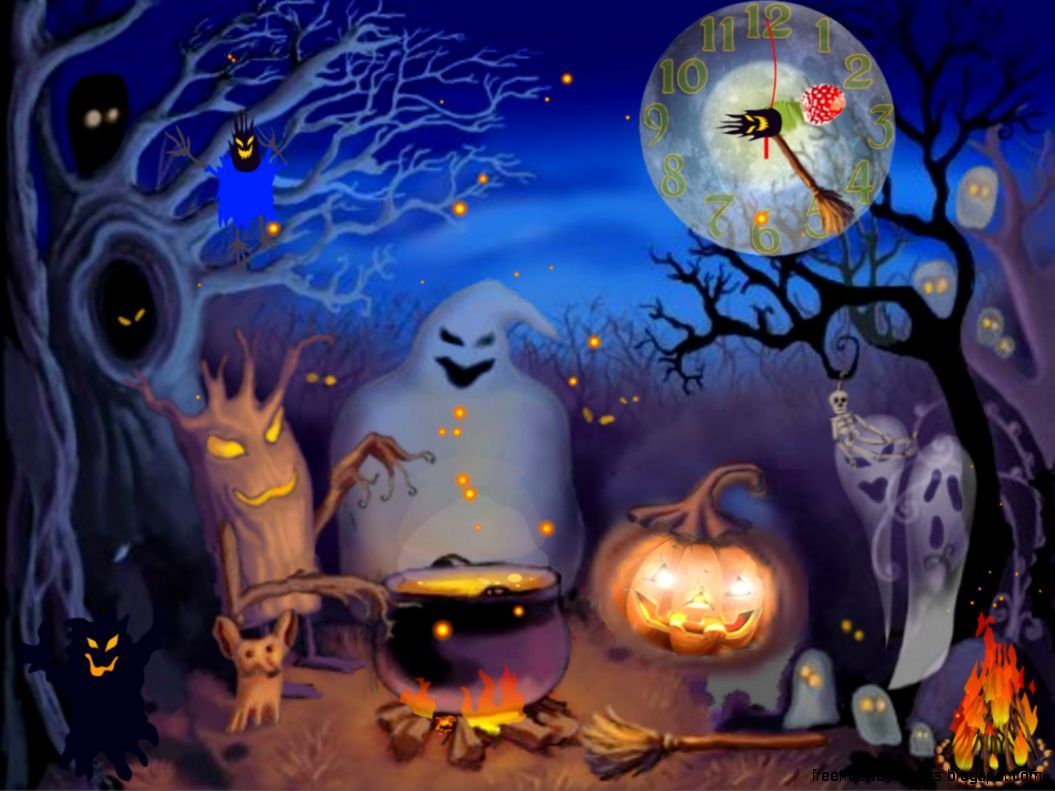 Fantasmi zucca strega notte, sfondi Halloween, 1055x791 HD, Laptop