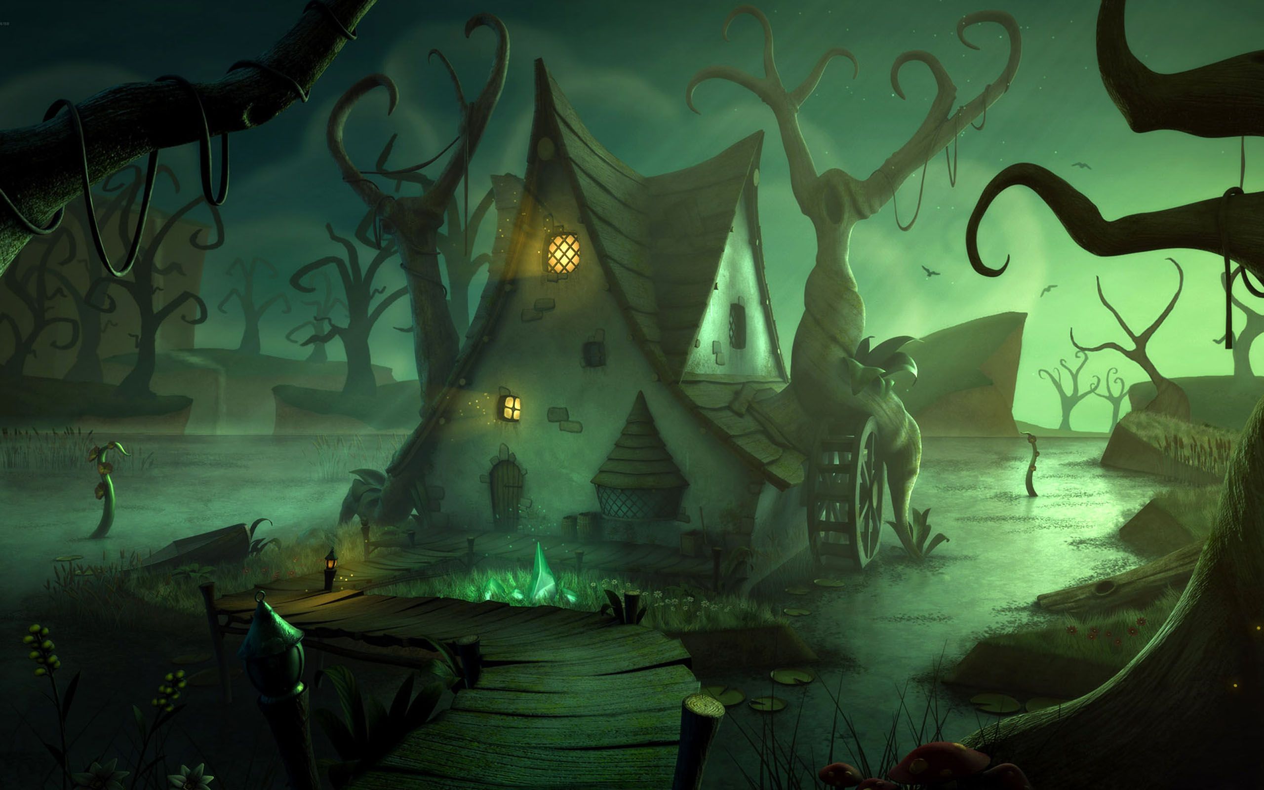 Casa stregata Halloween verde, sfondo 2560x1600 2K, Desktop