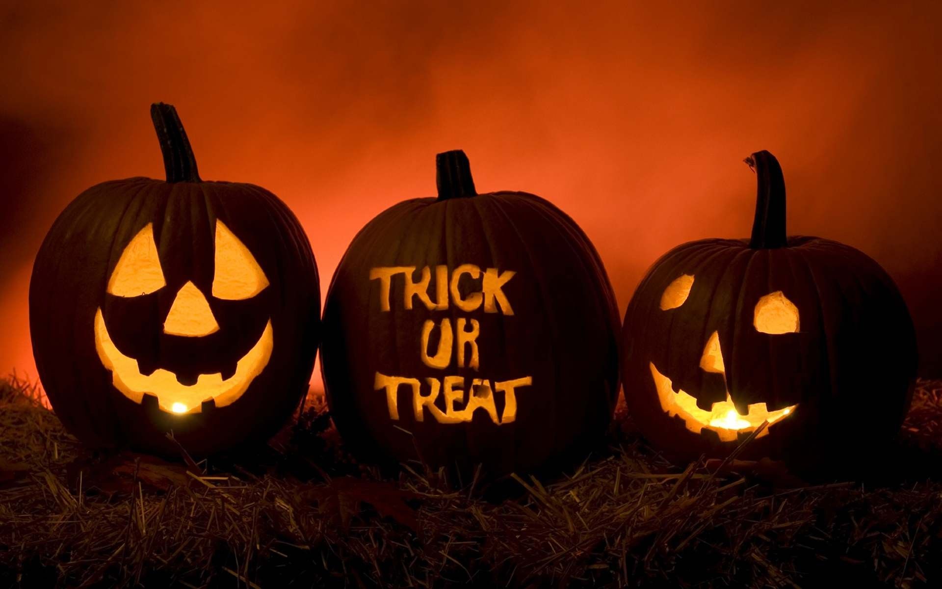 Zucche jack-o'-lantern illuminate arancioni, sfondi Halloween, 1920x1200 WUXGA, Desktop