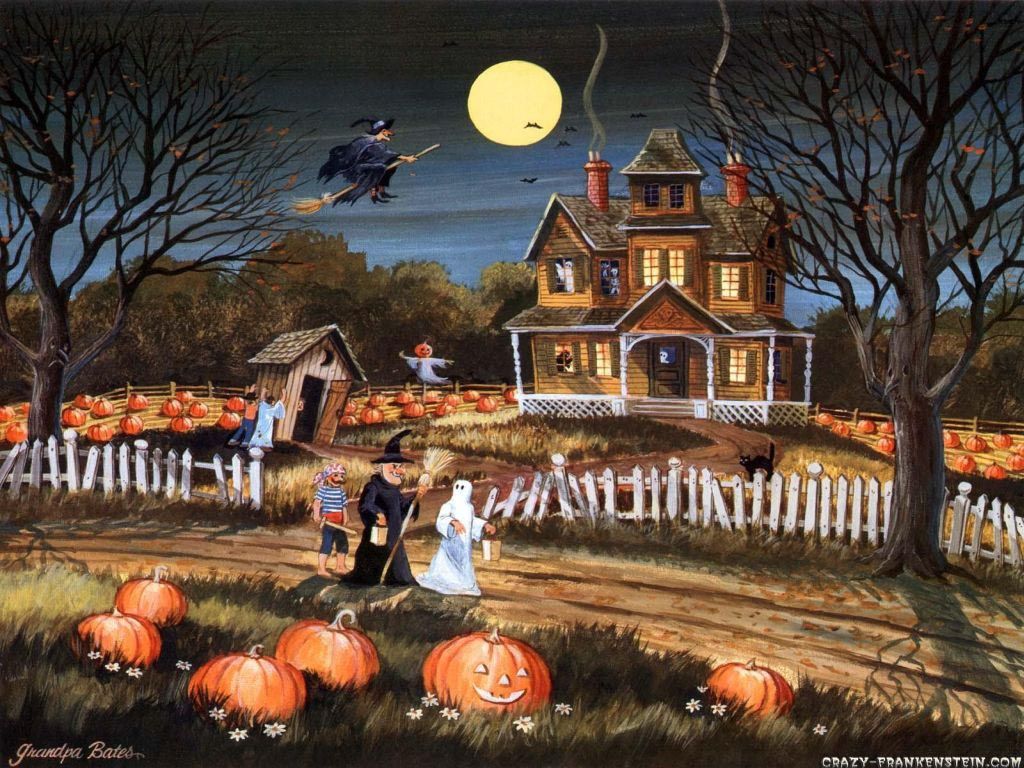 Casa infestata zucche strega, sfondi Halloween, 1024x768 HD, PC Desktop