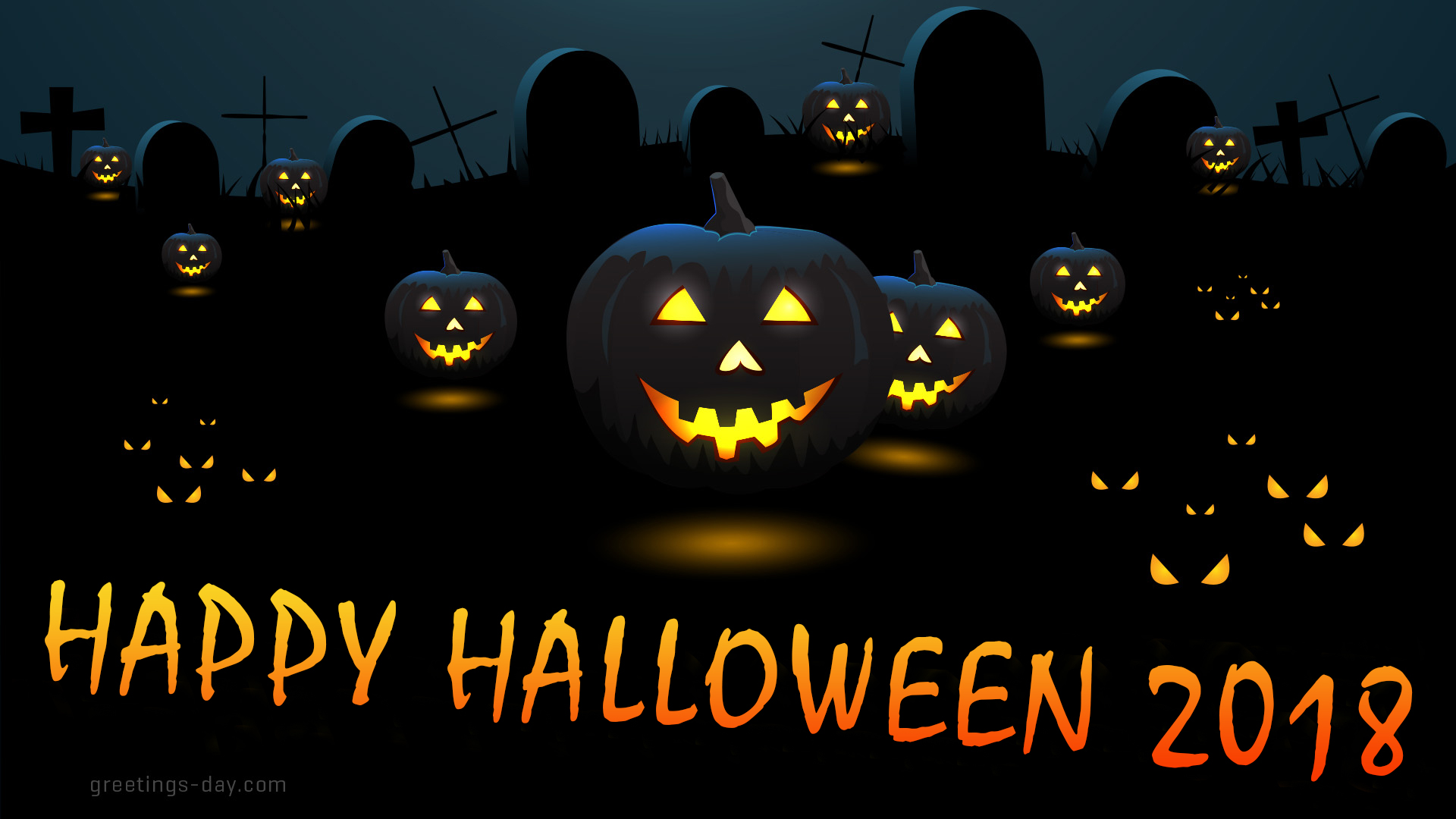 Zucche jack-o'-lantern cimitero notte, sfondi Halloween, 1920x1080 Full HD, Laptop