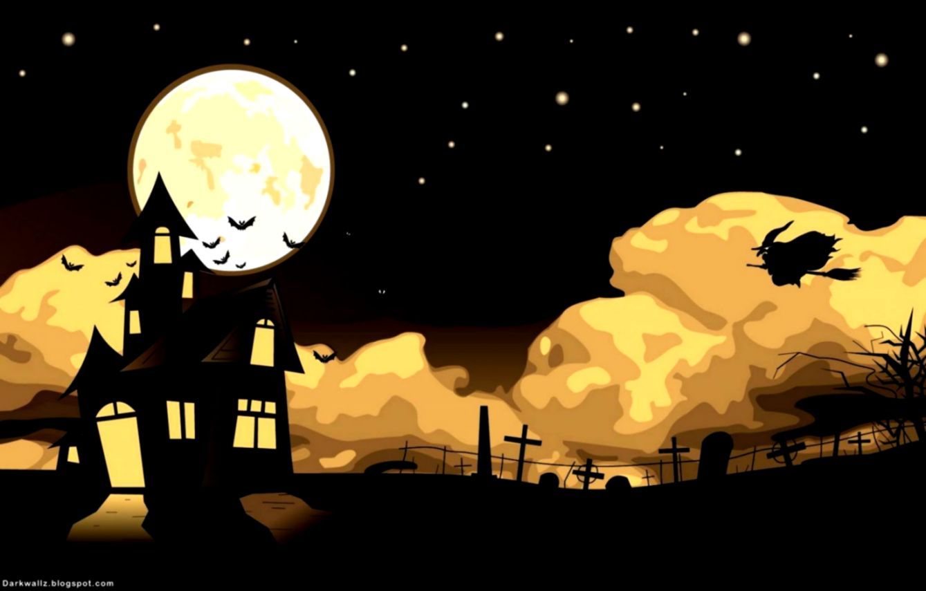 Casa infestata luna piena, sfondi Halloween, 1339x855 HD, Desktop