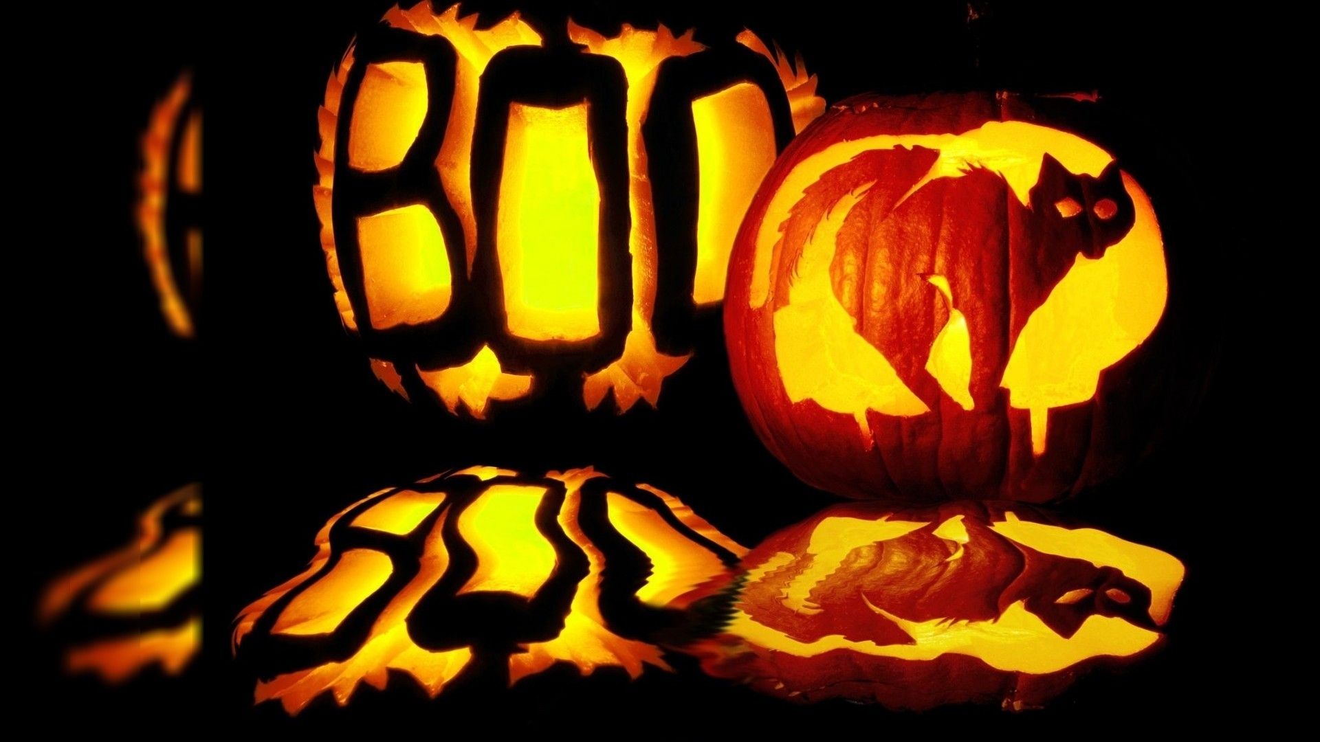 Zucche intagliate scritta BOO, sfondi Halloween, 1920x1080 Full HD, Desktop
