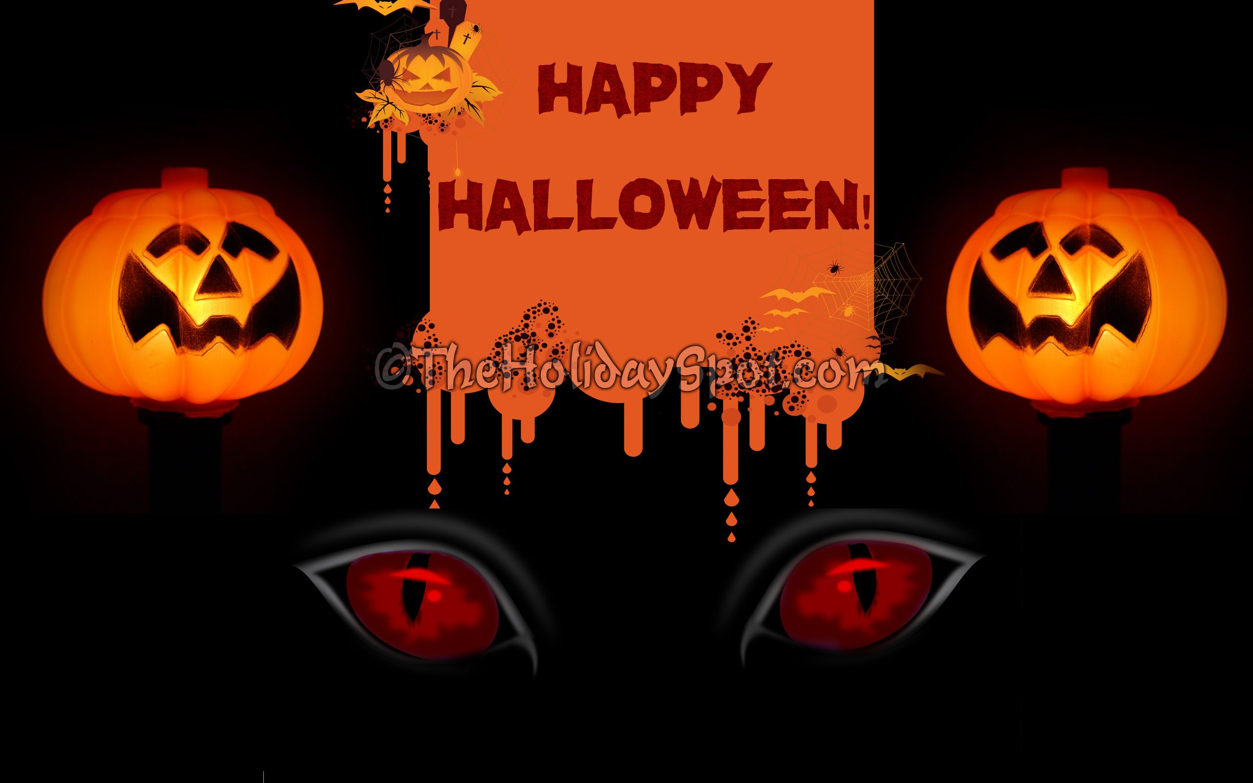 Zucche Halloween e occhi rossi, sfondo 2560x1600 2K, PC