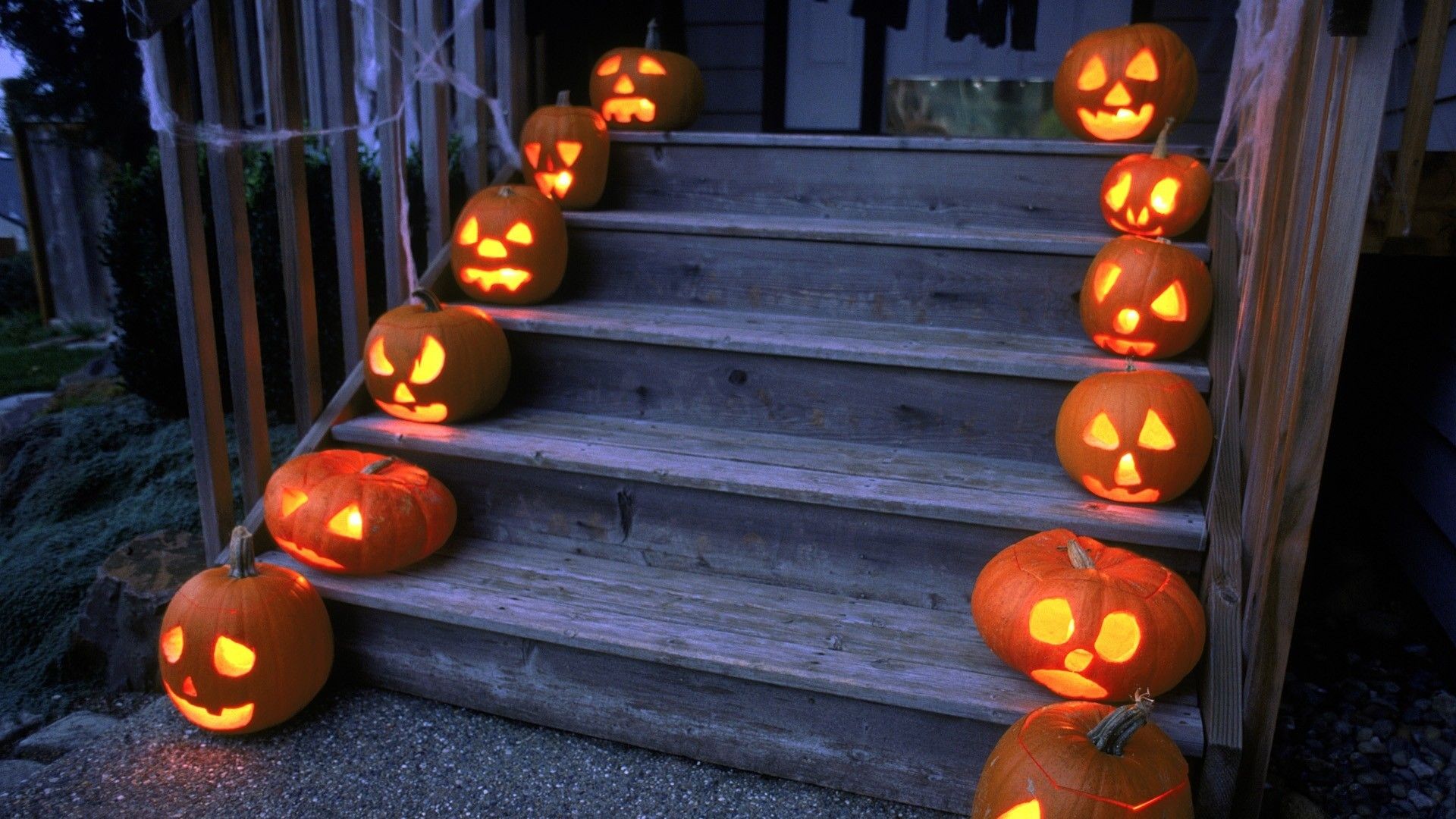Zucche di Halloween sulle scale, sfondi 1920x1080 1080p, Desktop
