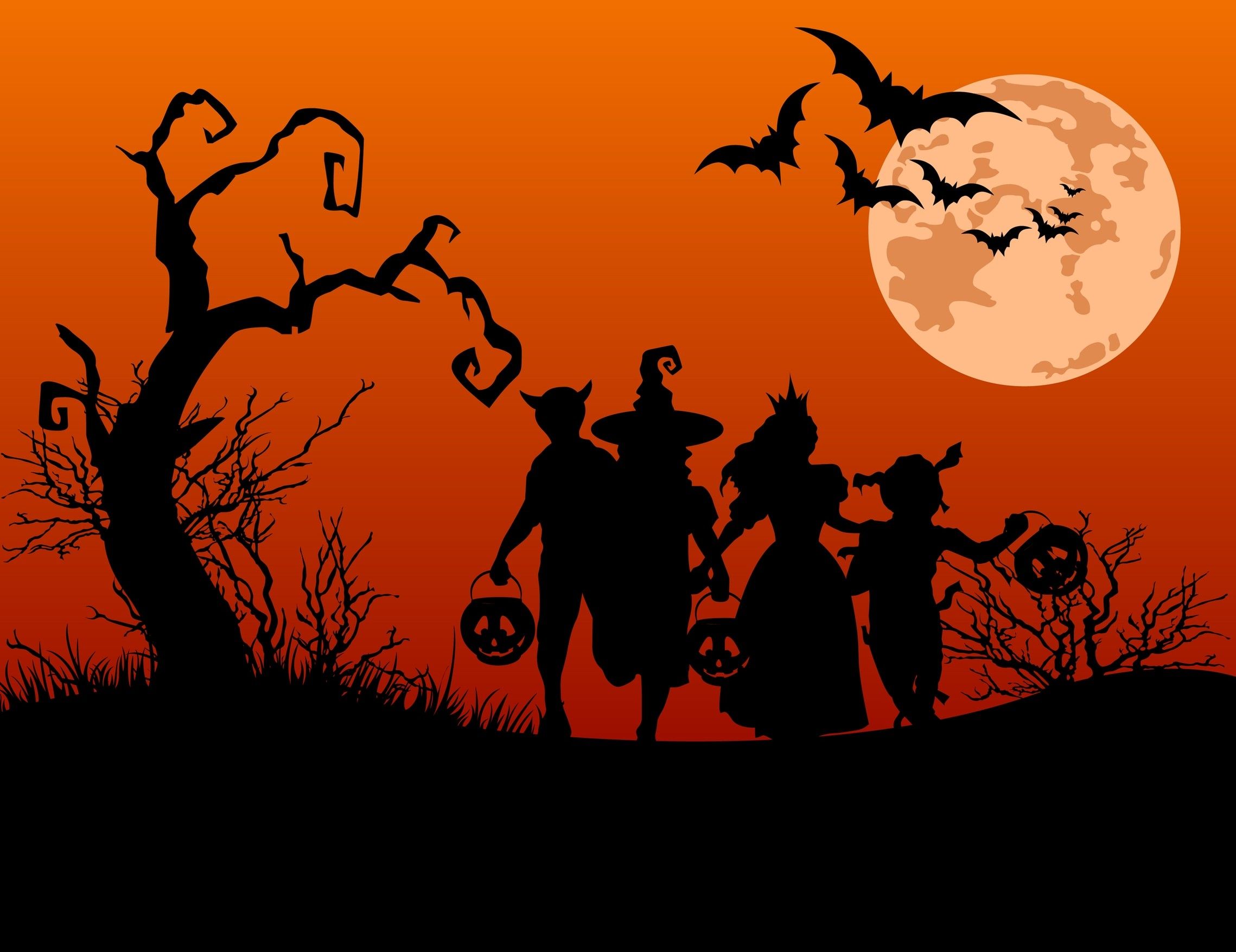 Bambini in costume Halloween, silhouette, 2278x1756 2K, PC