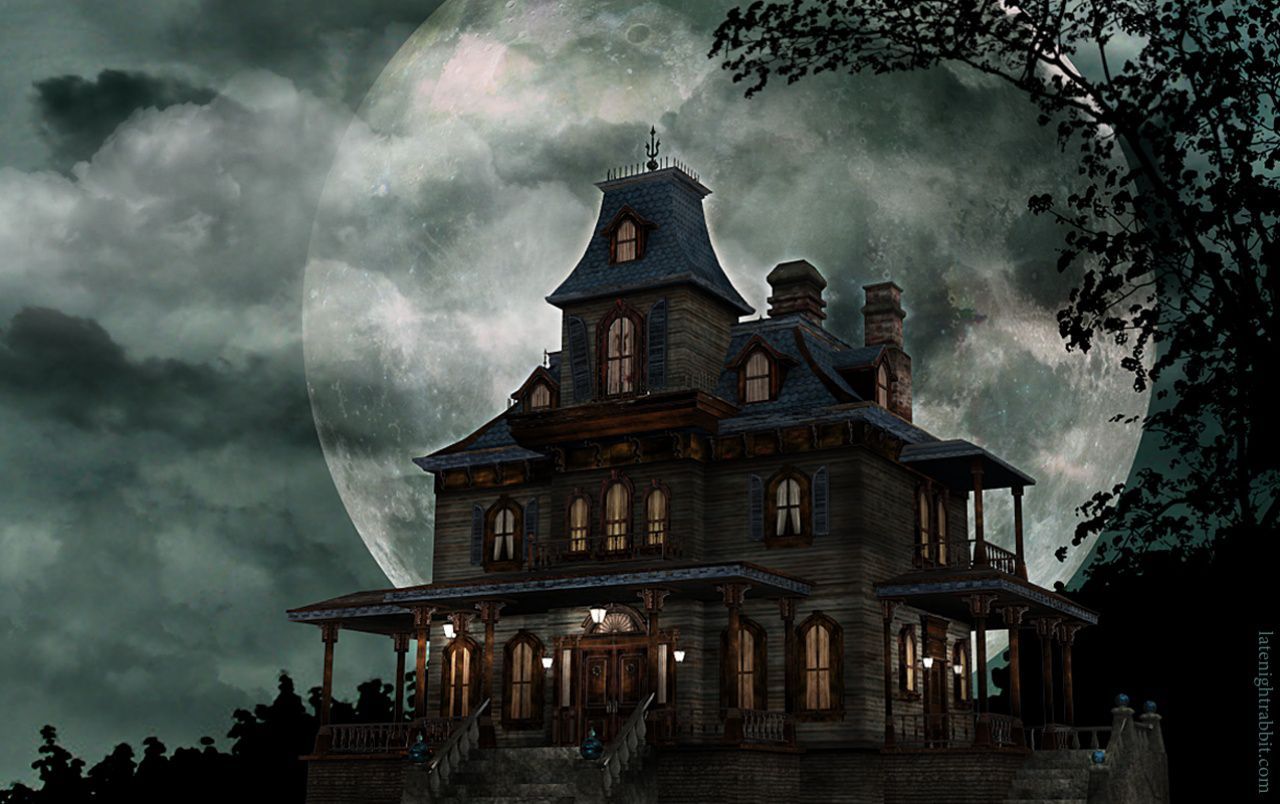 Casa infestata con luna piena, sfondi Halloween, 1280x804 HD, HP Laptop