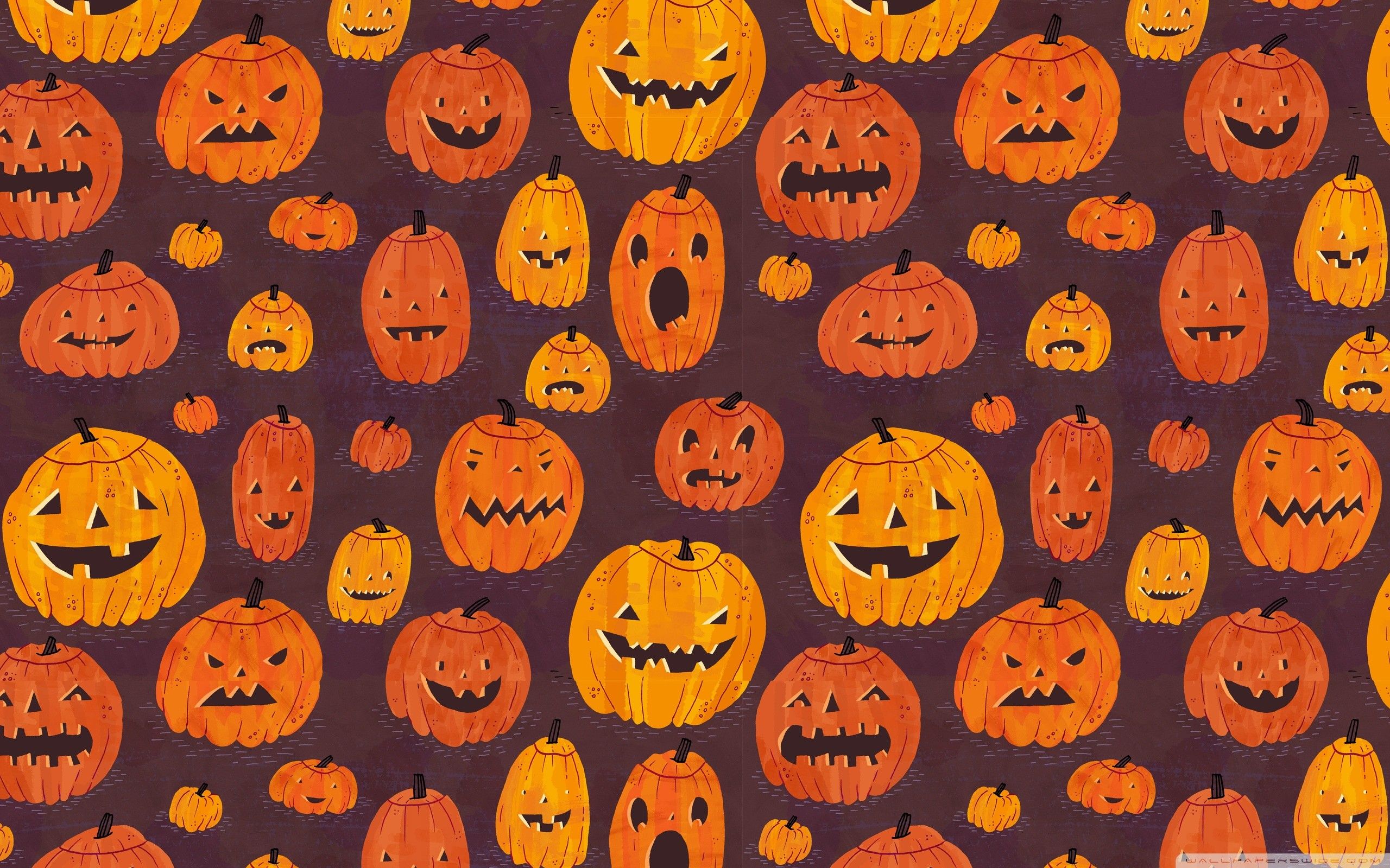 Zucche Halloween pattern arancione, sfondo 2560x1600 2K, MacBook Pro