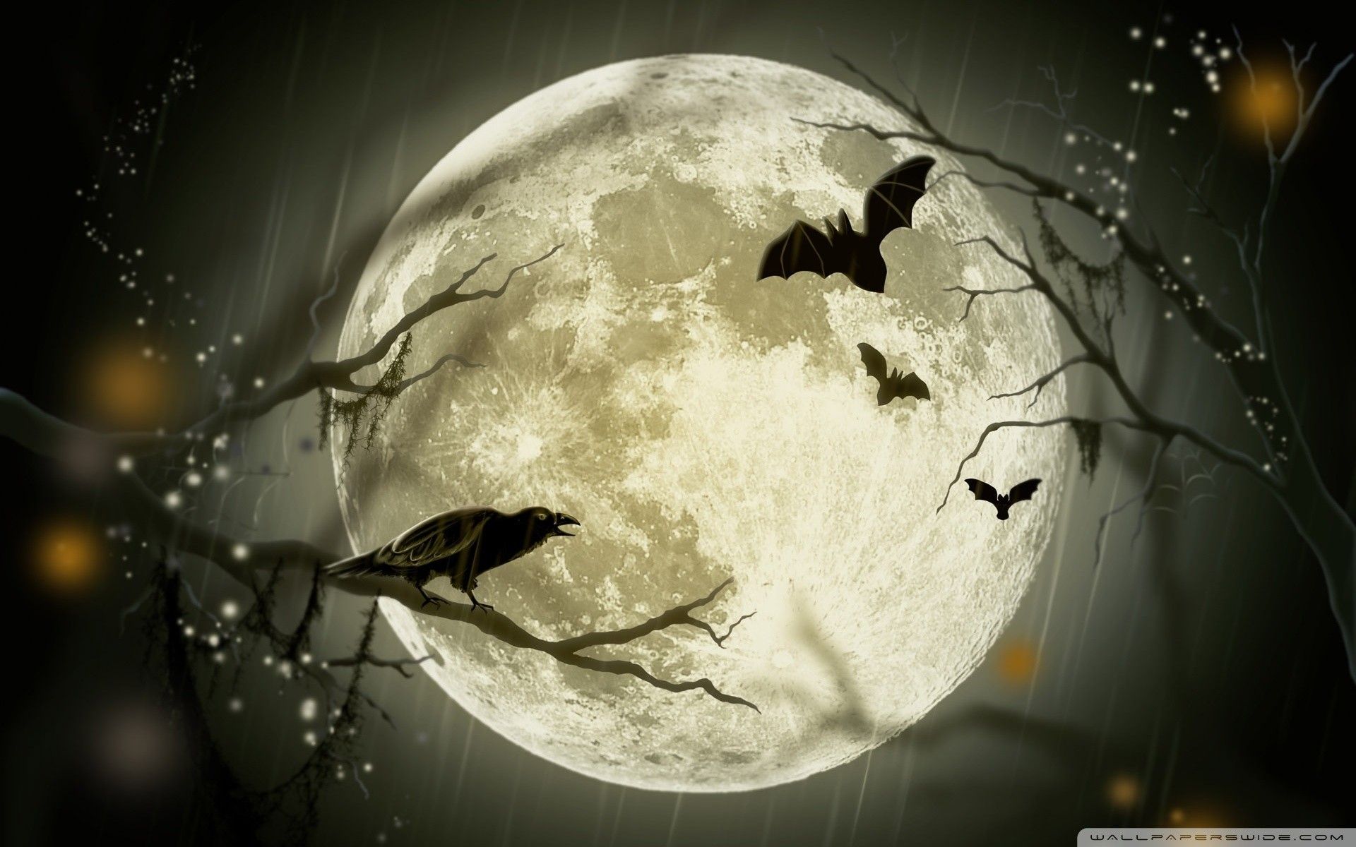 Luna piena corvo pipistrelli, sfondi Halloween, 1920x1200 WUXGA, PC