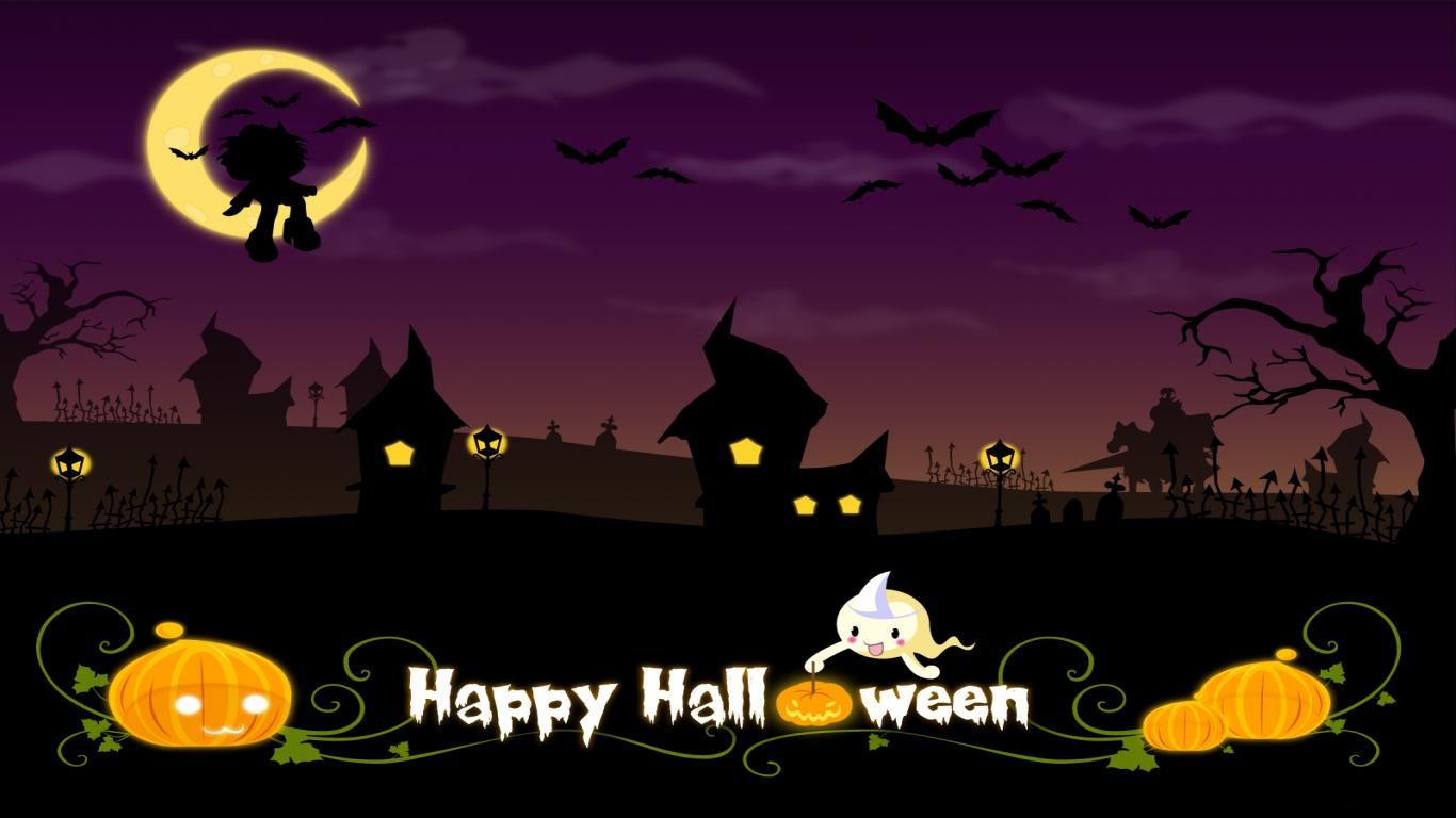 Zucche fantasma silhouette Halloween, 1366x768 720p, PC