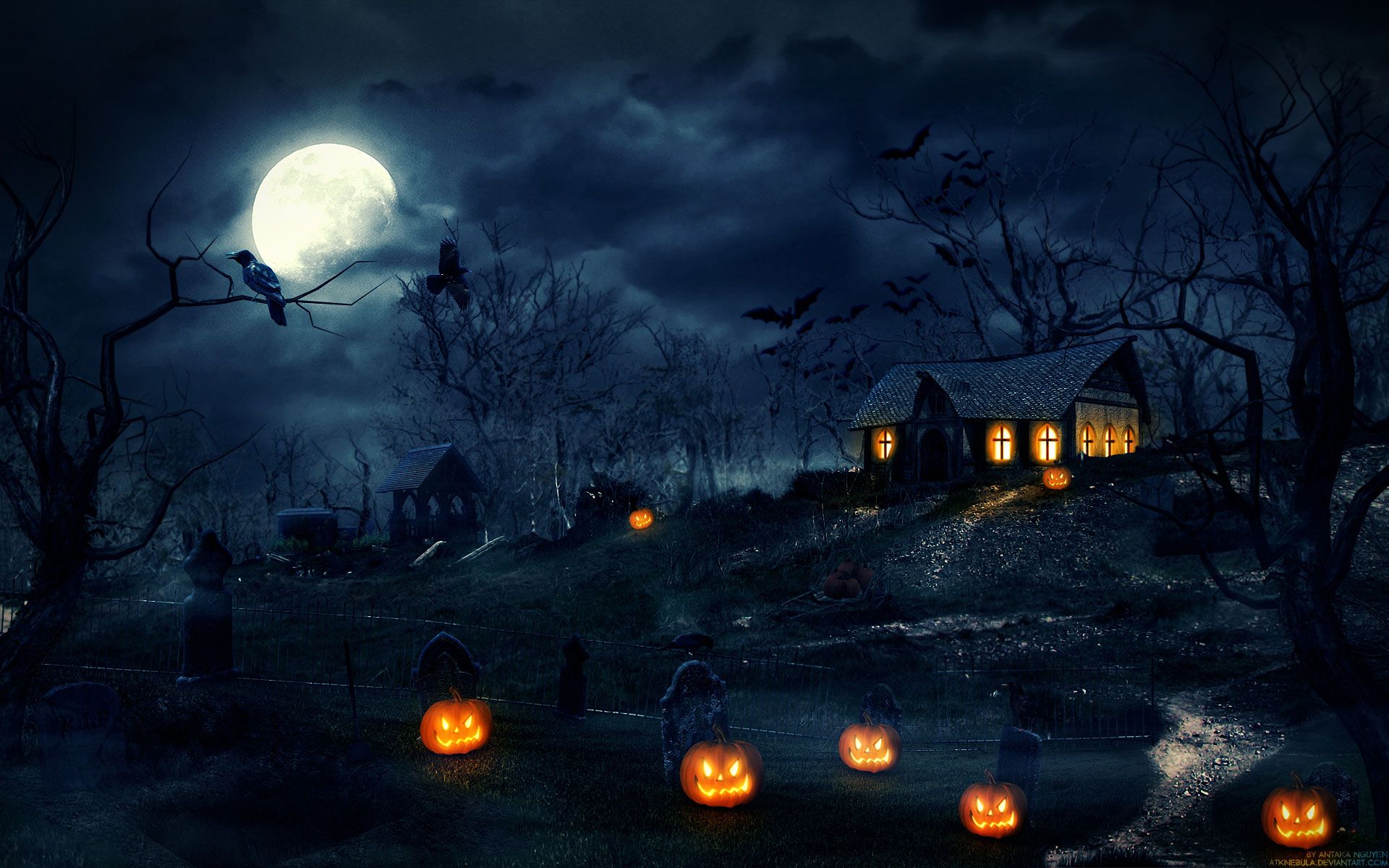 Zucche notte luna Halloween, sfondi 1920x1200 Full HD+, Desktop