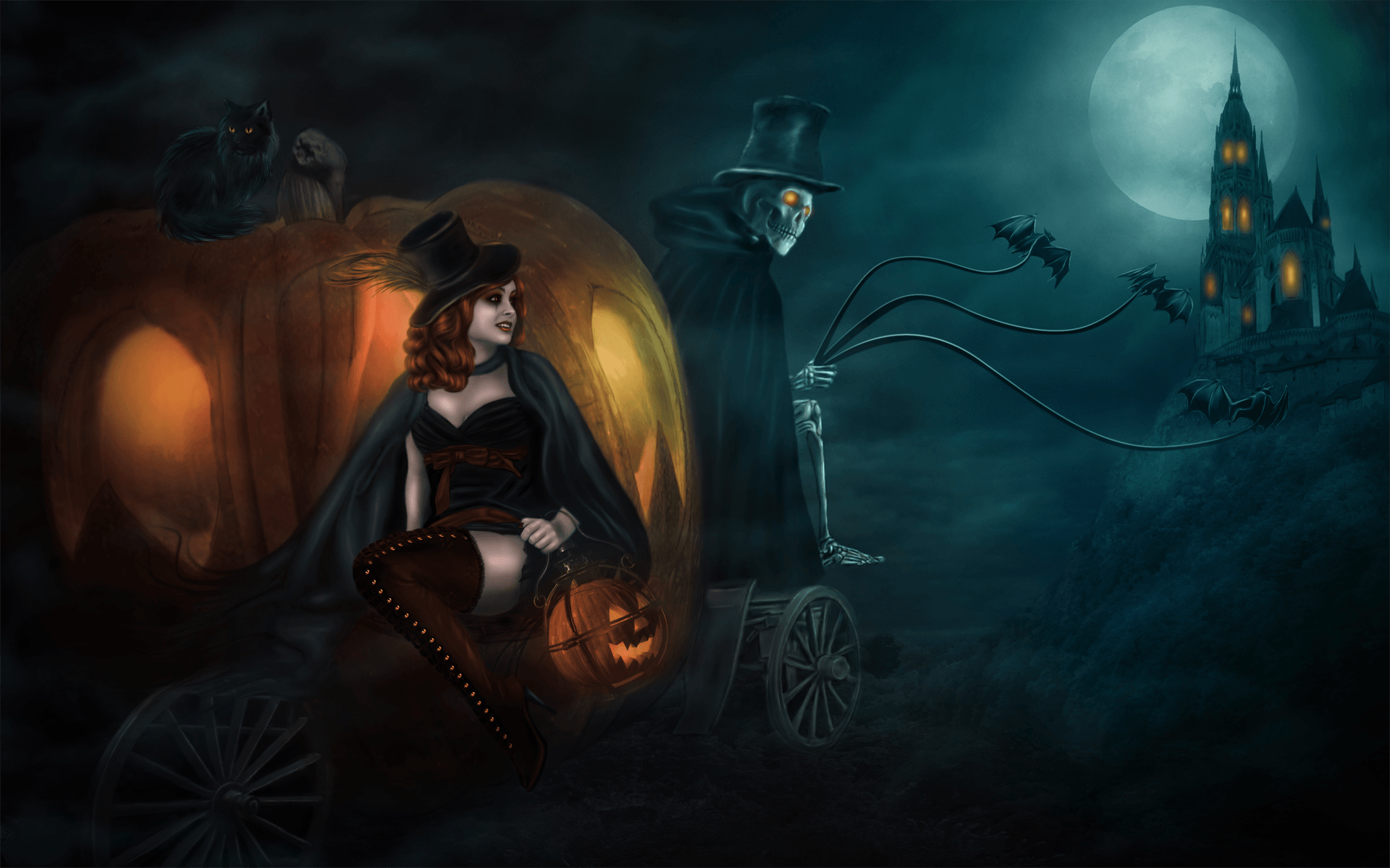 Strega zucche castello luna, 1920x1200 WUXGA, Desktop