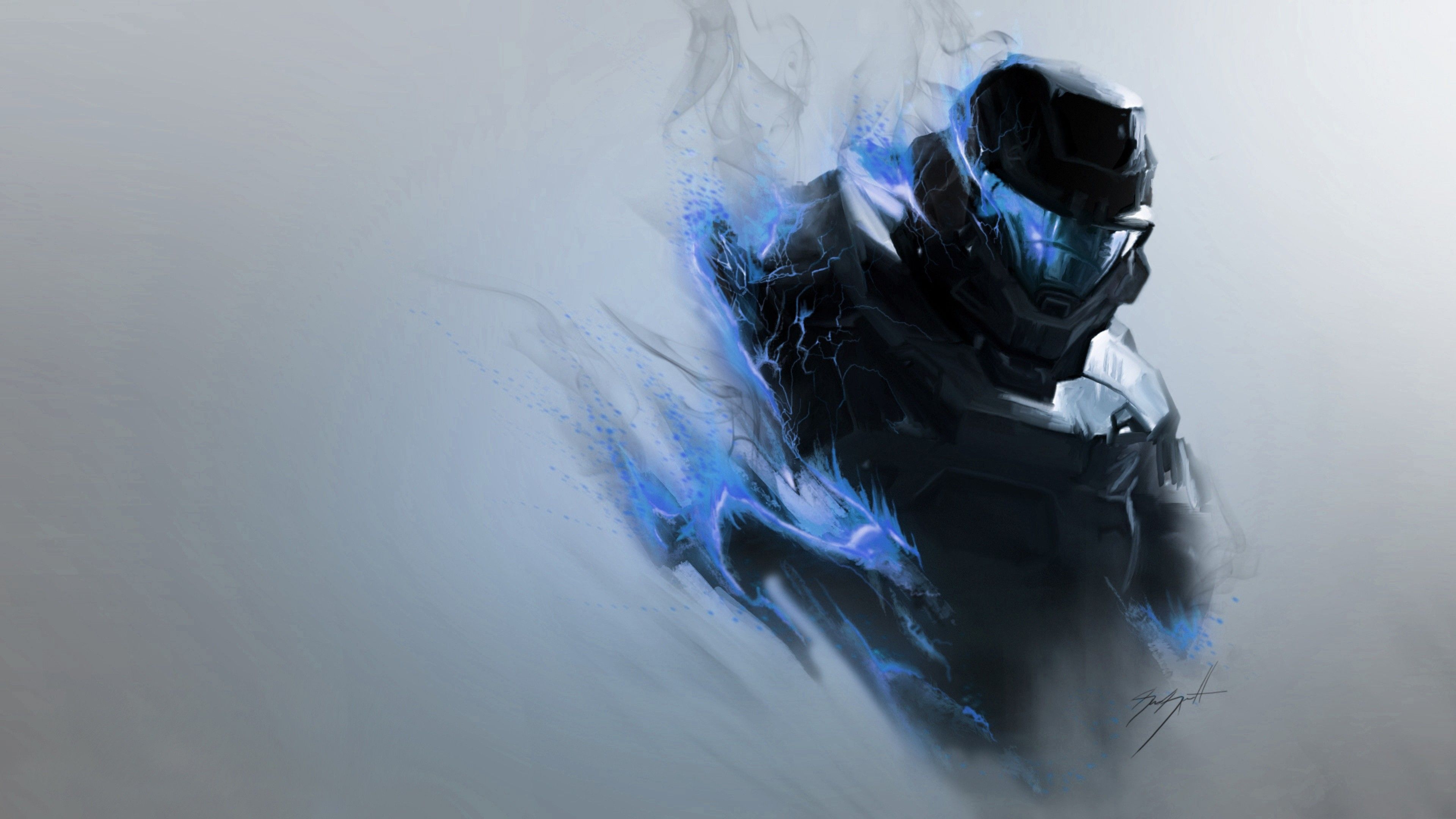 Master Chief Halo silhouette blu, 3840x2160 4K Ultra HD, Monitor 4K