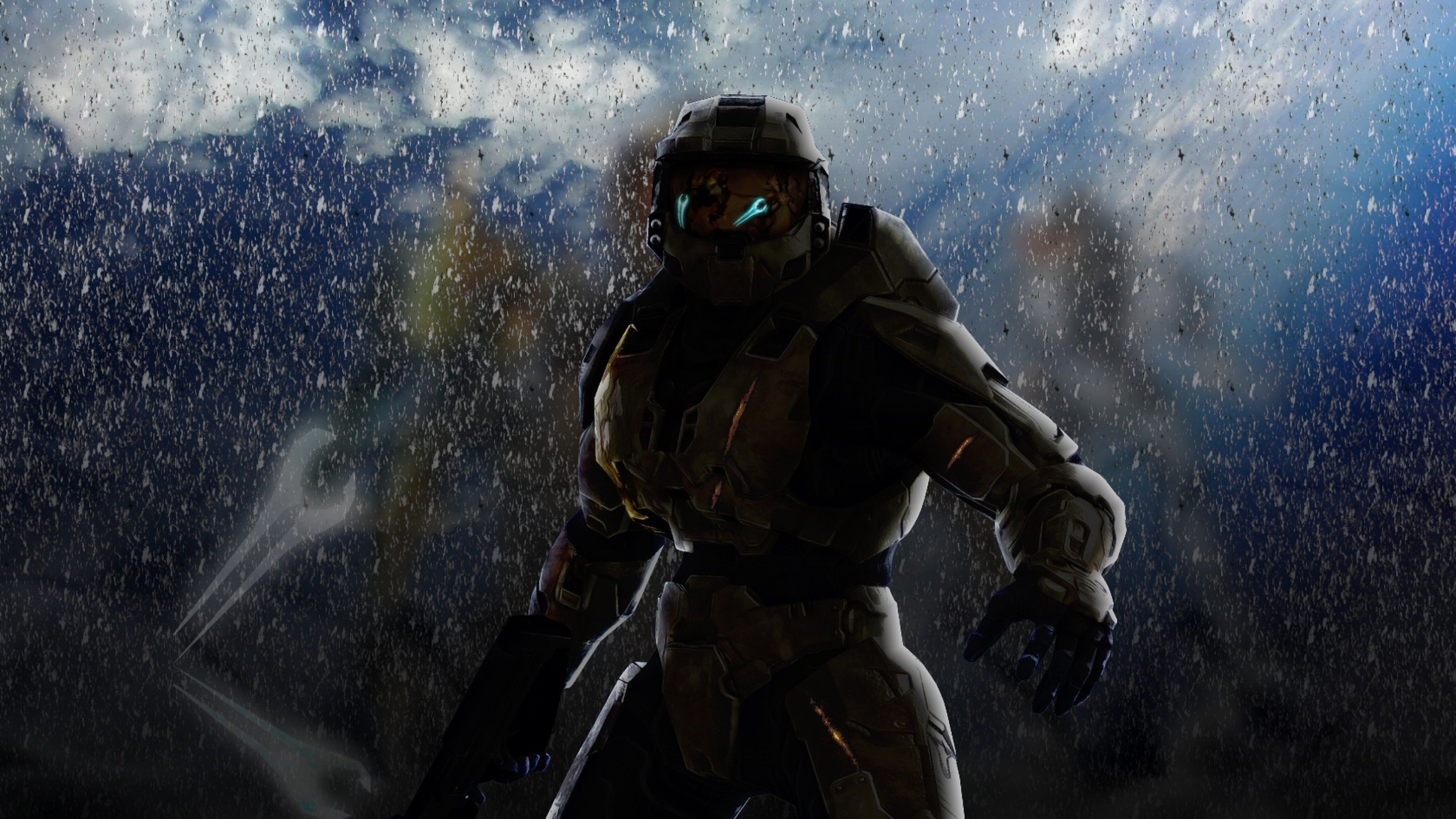 Master Chief Halo pioggia, 3840x2160 4K, Monitor 4K
