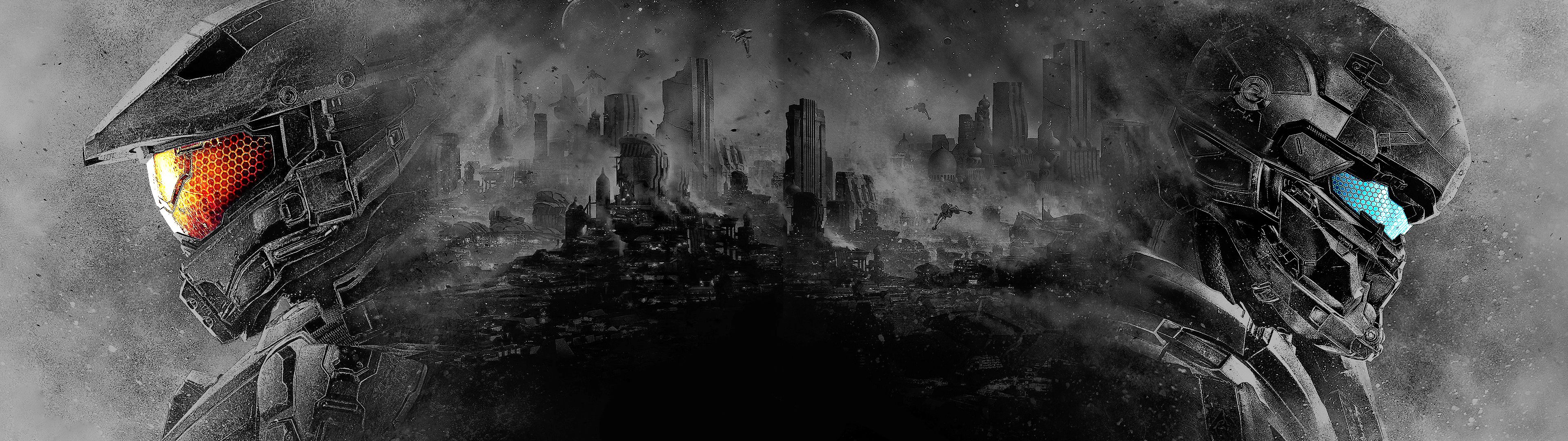 Halo scena battaglia navi, 5760x1080 Ultrawide, Dual Monitor