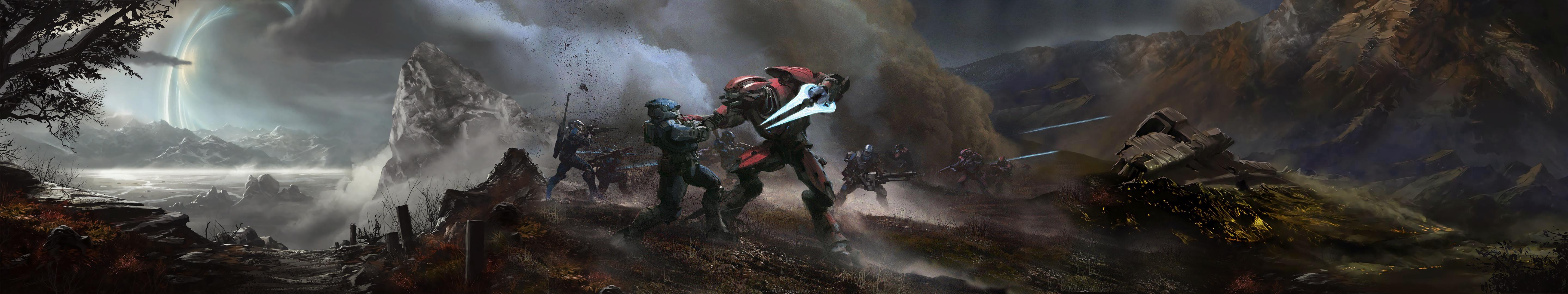 Spartan blu e rosso Halo 3, 2560x1024 Panoramico, Dual Screen