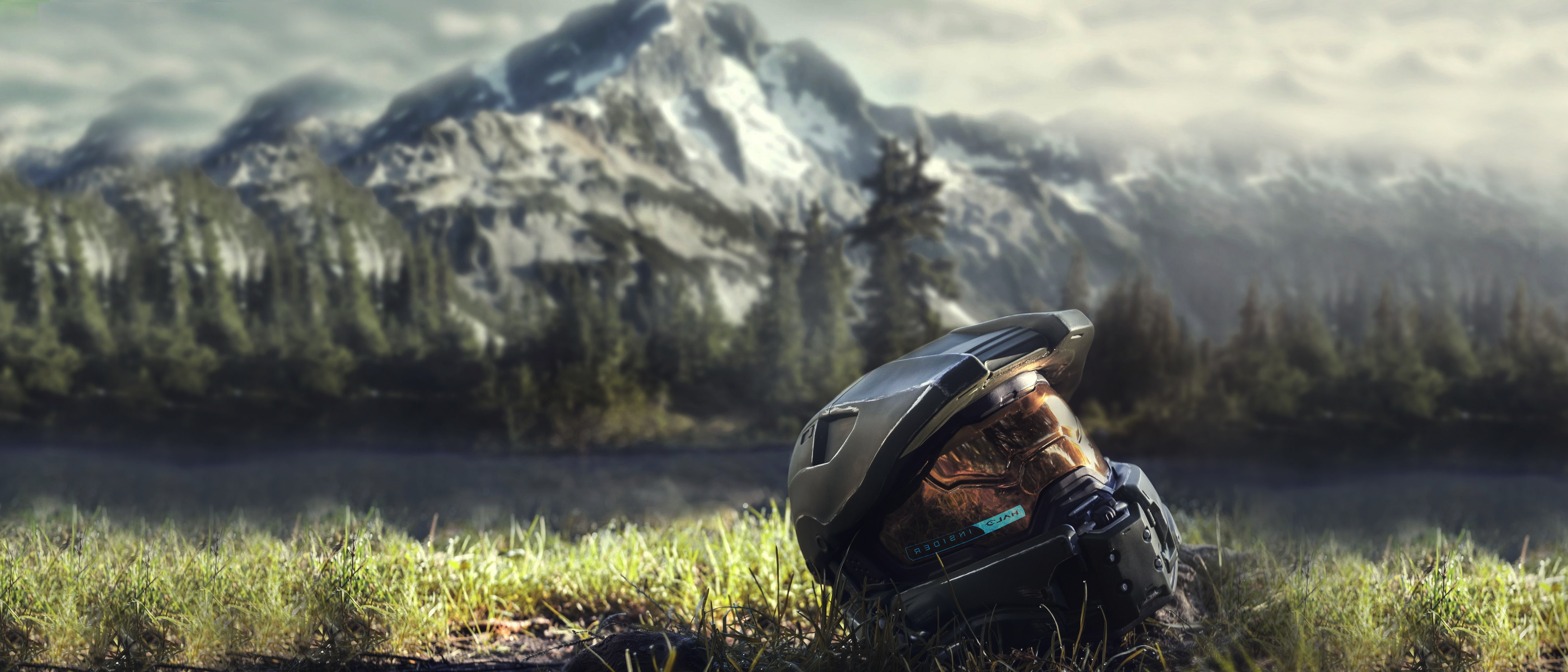 Casco Master Chief paesaggio montano, 5040x2160 Ultrawide, Dual Monitor