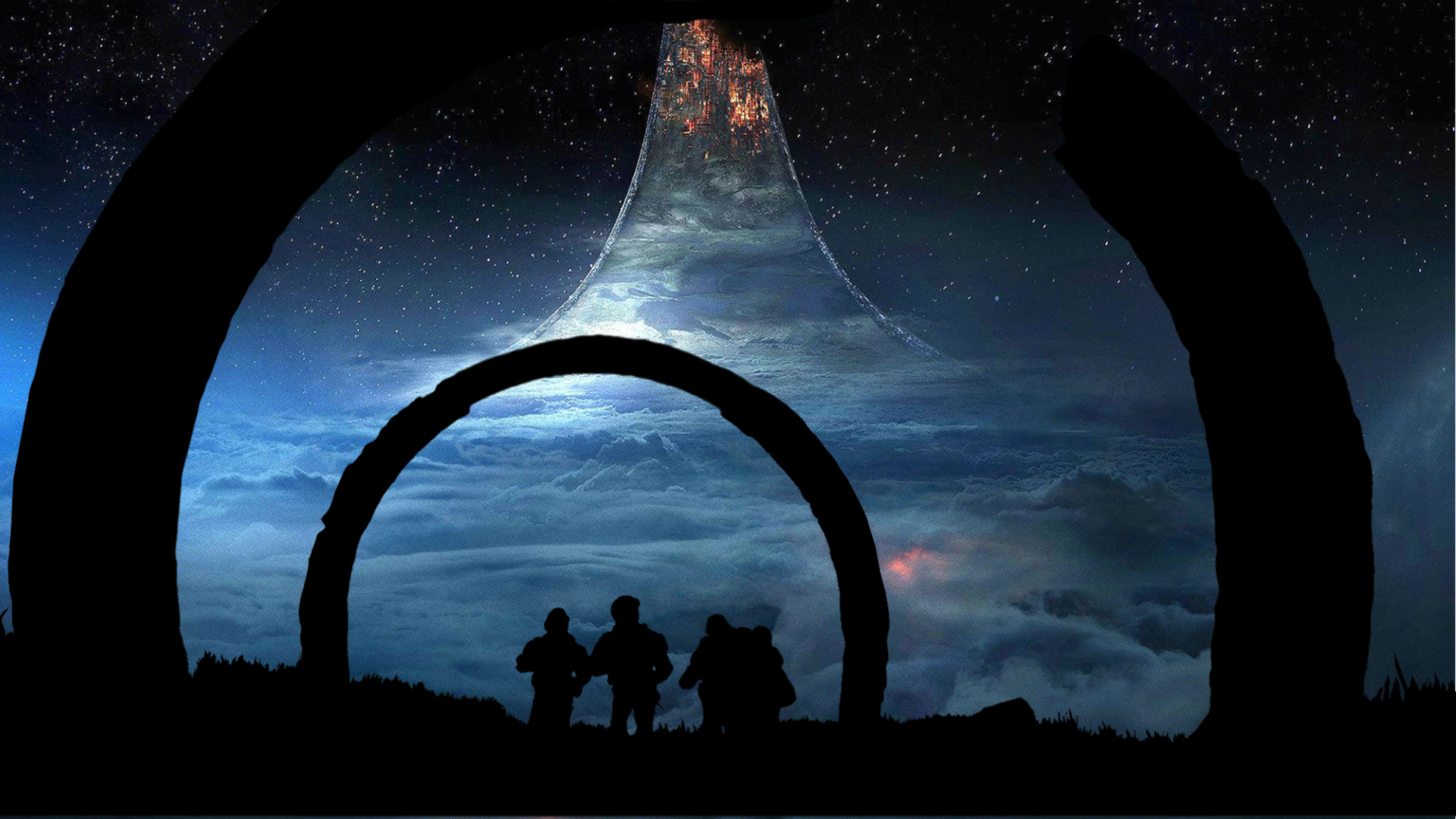 Halo Infinite anello notturno silhouette, 1920x1080 Full HD, Laptop