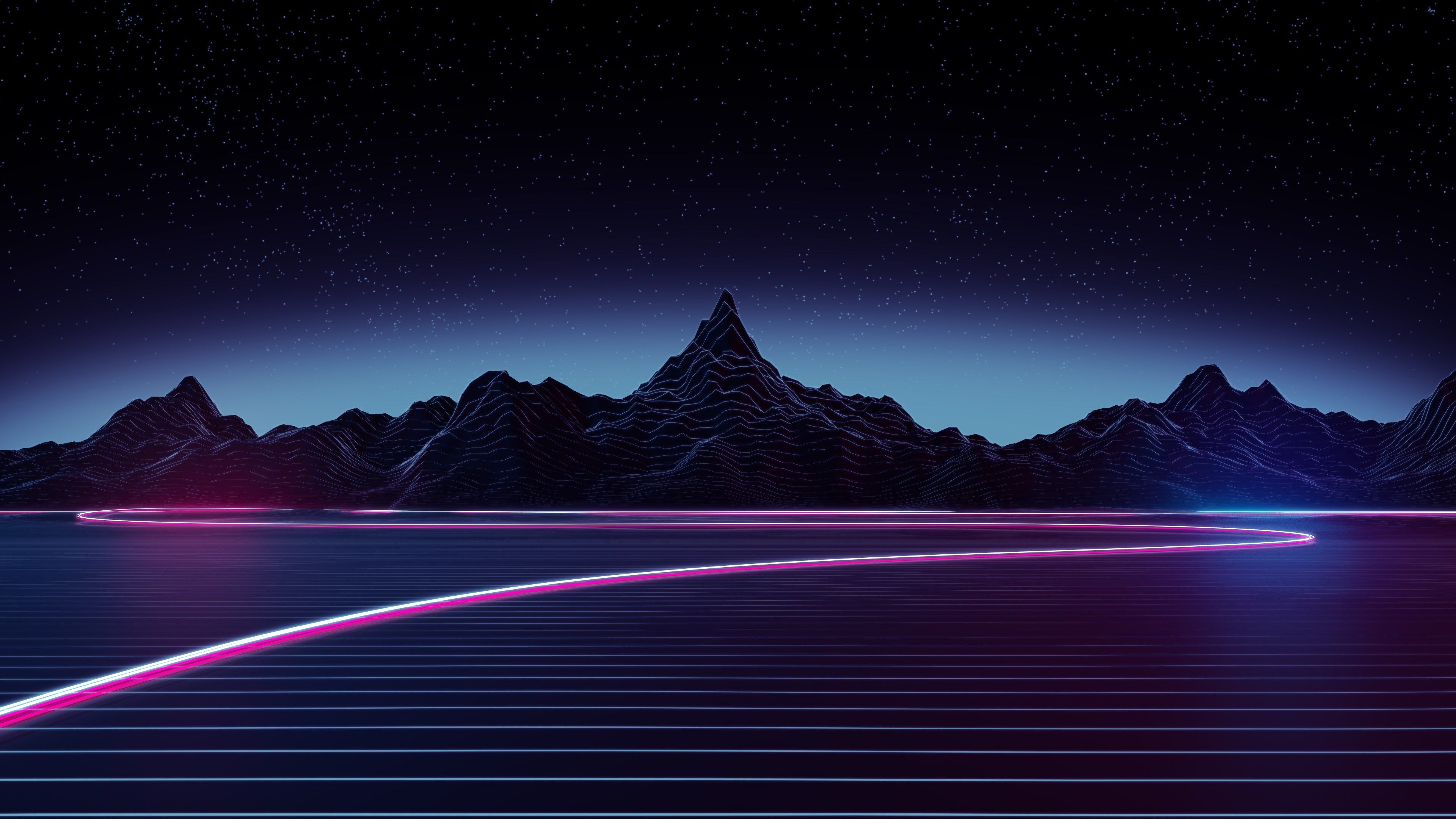Montagne neon linee viola, 3840x2160 4K Ultra HD, Monitor 4K