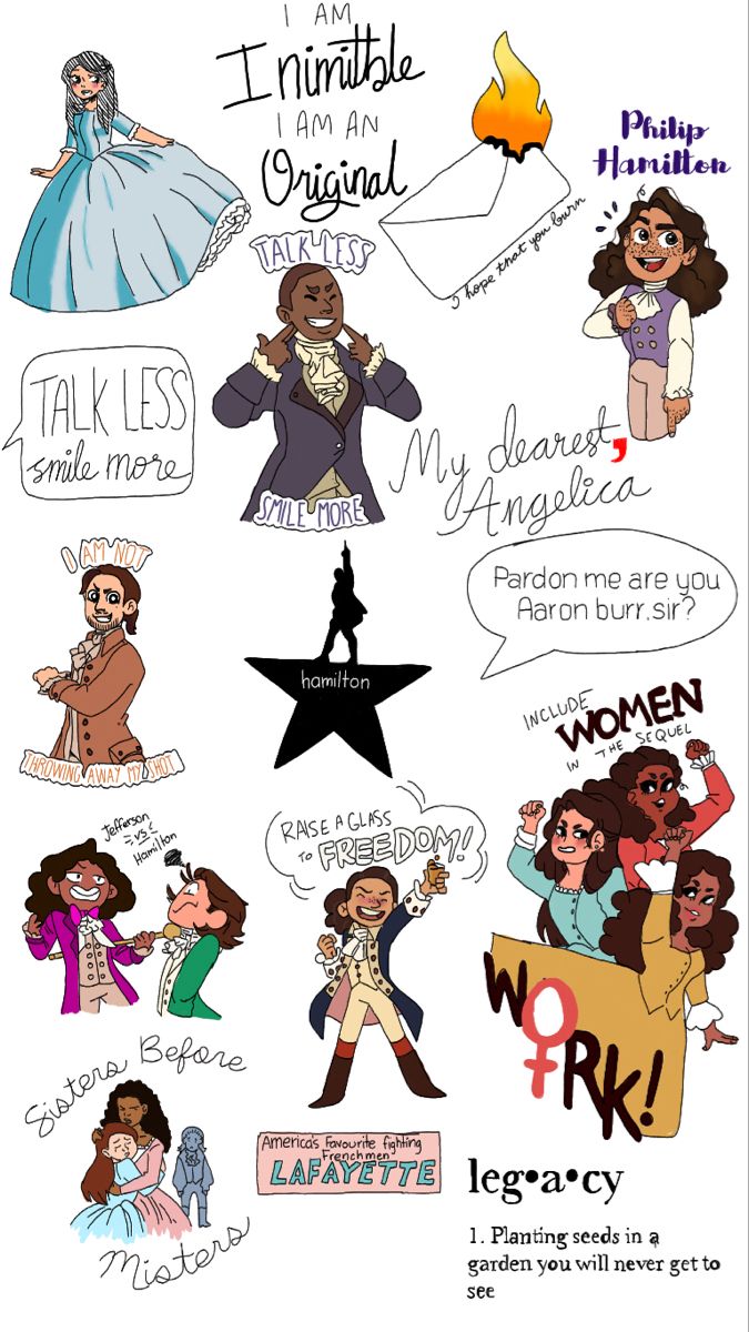 Adesivi personaggi Hamilton musical, 675x1200 Verticale, Mobile