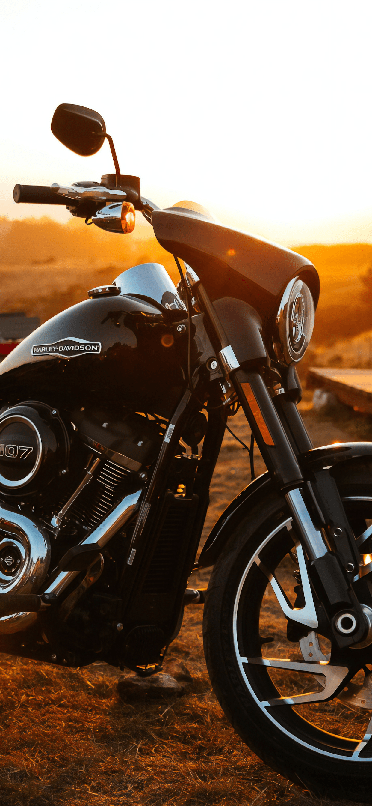 Moto Harley Davidson al tramonto, 1242x2688 Verticale, Mobile