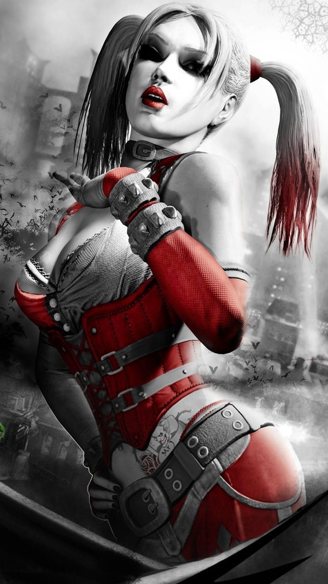 Harley Quinn rosso e nero, 1080x1920 Full HD Verticale, Smartphone