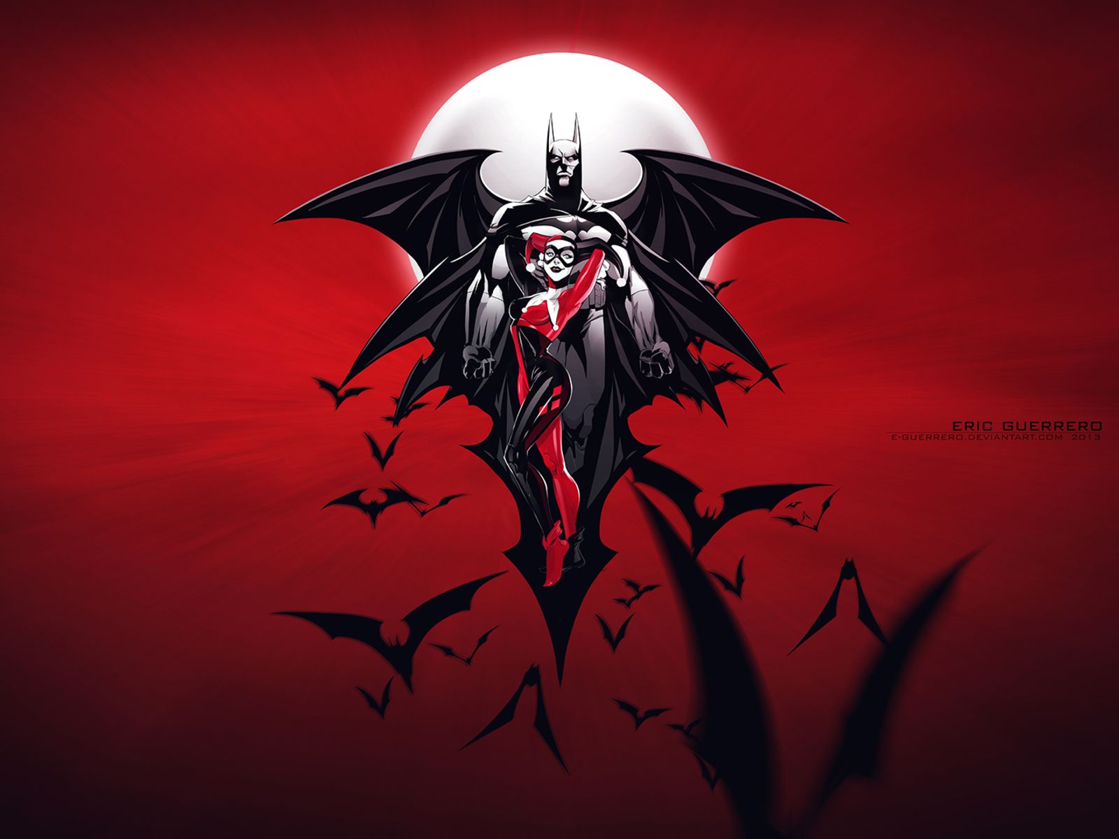 Batman con Harley Quinn, pipistrelli, DC Comics, 1600x1200 900p, Desktop