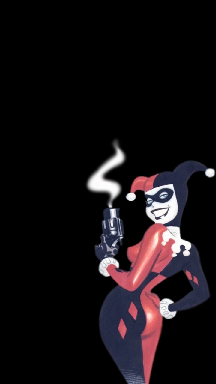 Harley Quinn con pistola fumante, 720x1280 Full HD Verticale, Smartphone