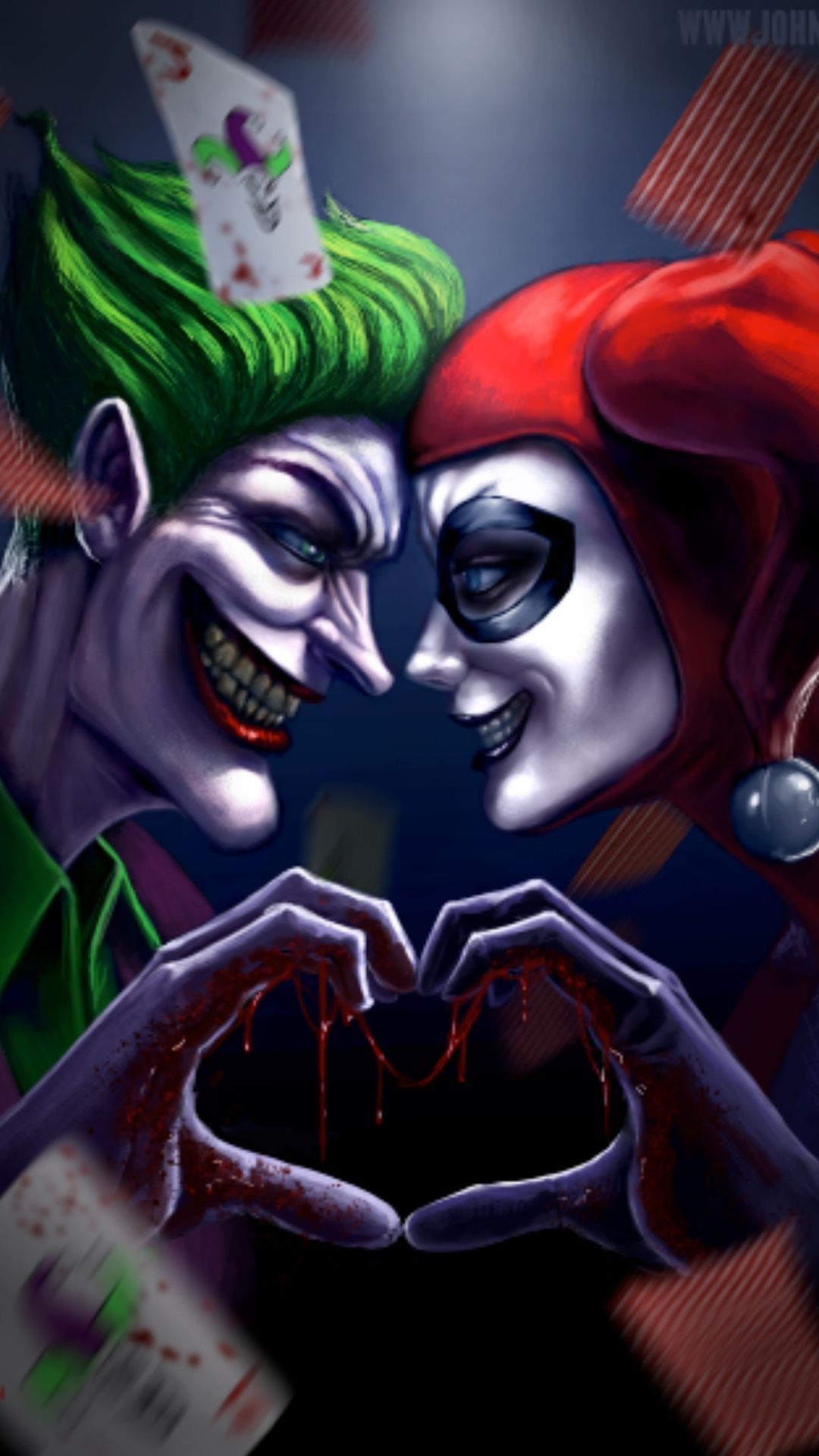 Joker e Harley Quinn cuore, nemesi di Batman, 1080x1920 Verticale, Telefono