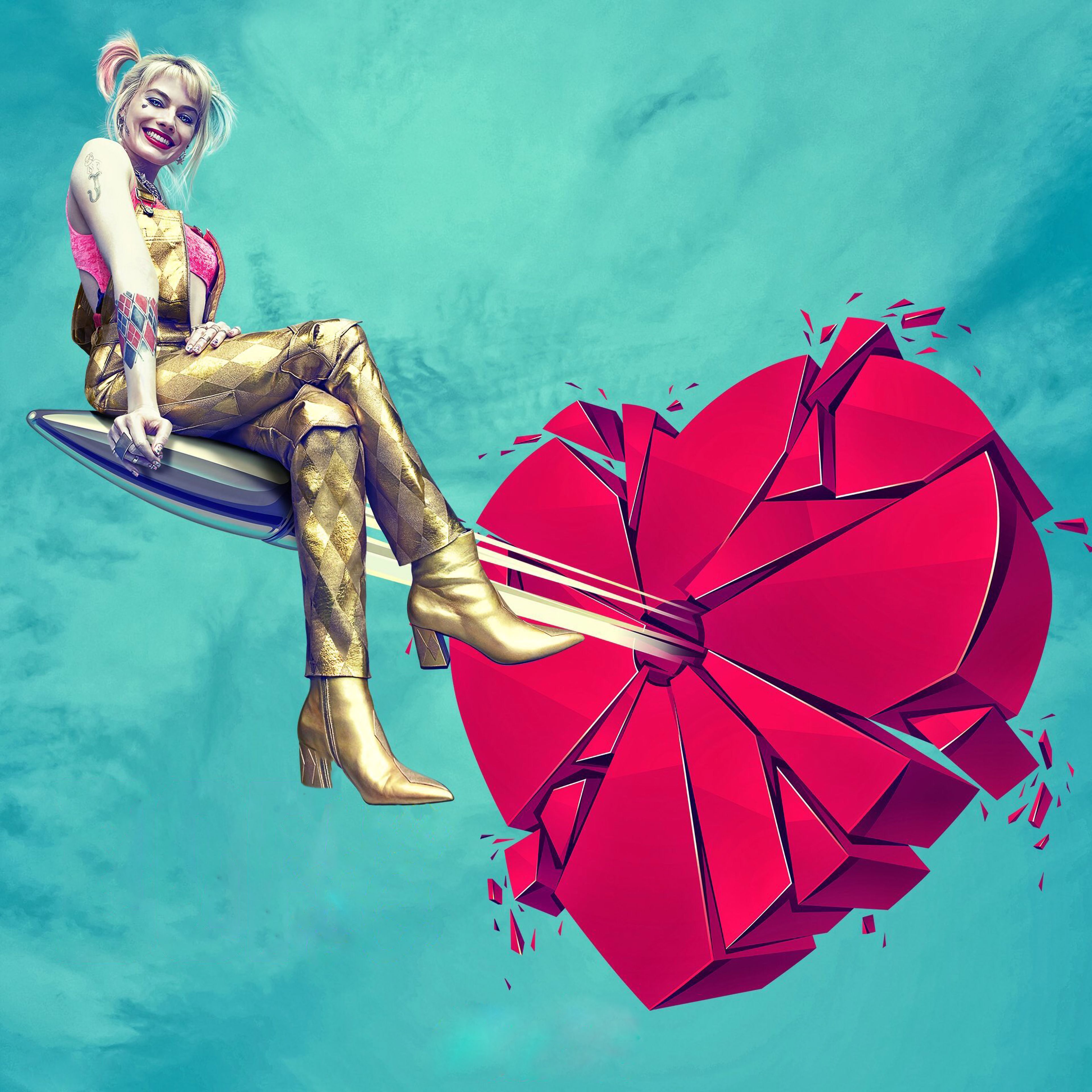 Harley Quinn cuore spezzato dorato, 3840x3840 4K, Desktop 4K