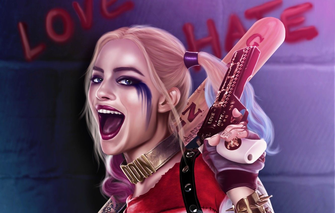 Harley Quinn con mazza da baseball, 1332x850 720p, PC