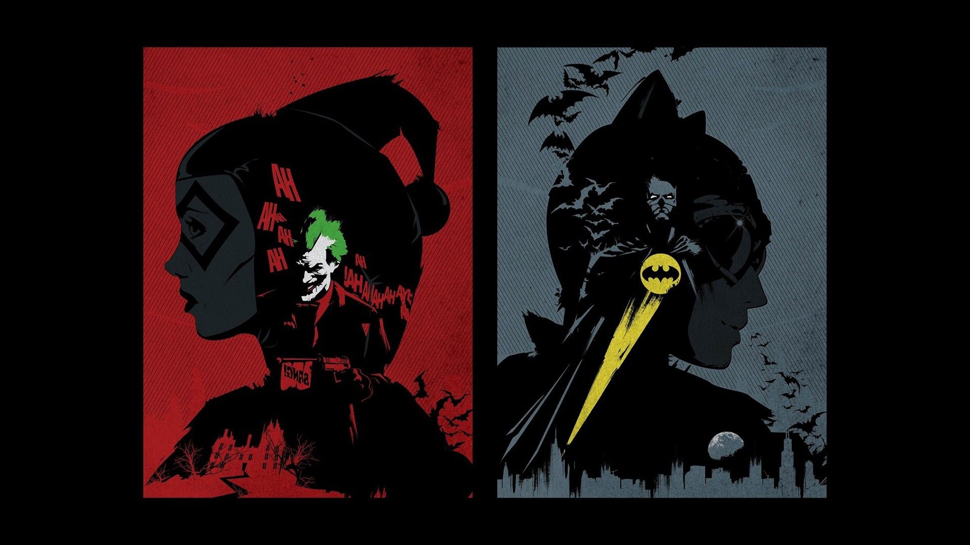 Harley Quinn e Batman silhouette, Gotham, 1920x1080 1080p, Desktop
