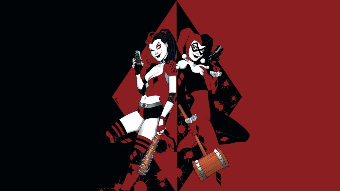 Harley Quinn rosso e nero, DC Comics, 1191x670 HD, Desktop