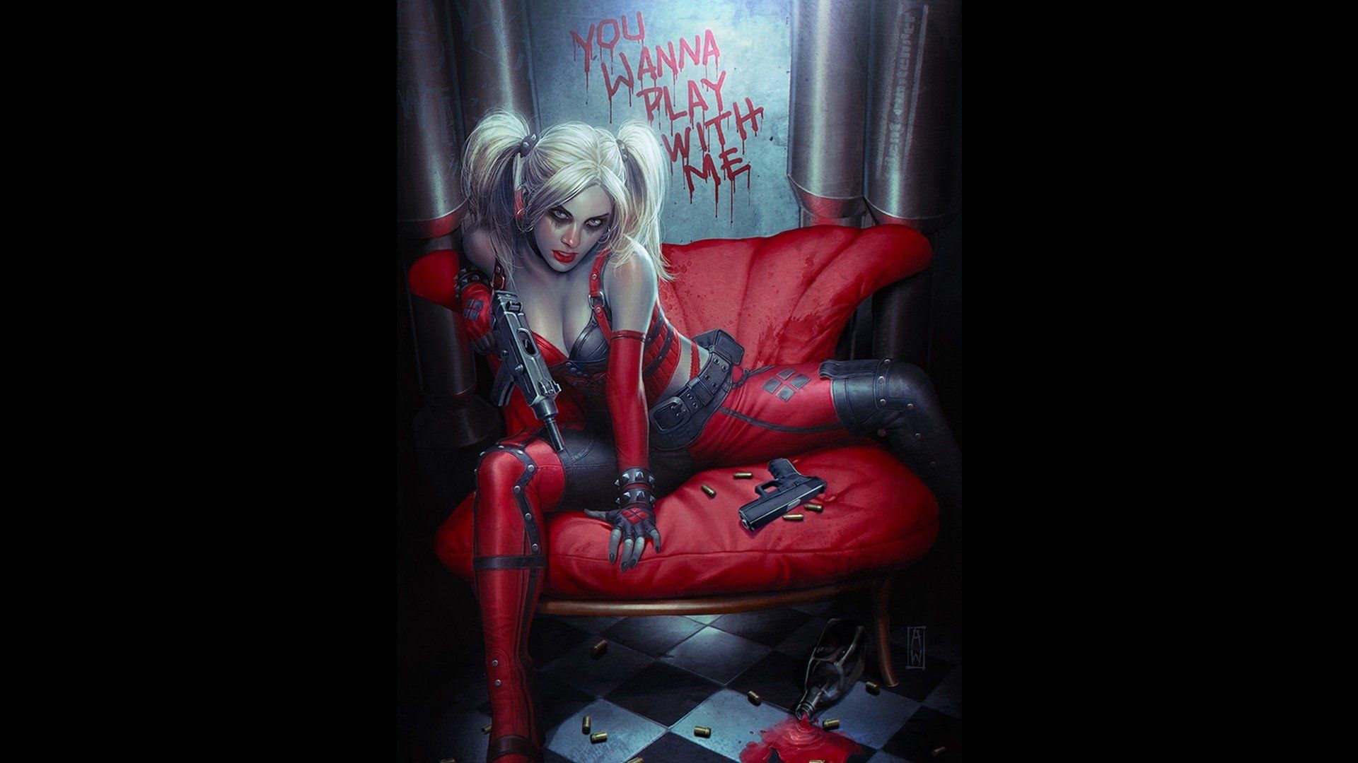 Harley Quinn poltrona rossa, 1920x1080 Full HD 1080p, Desktop