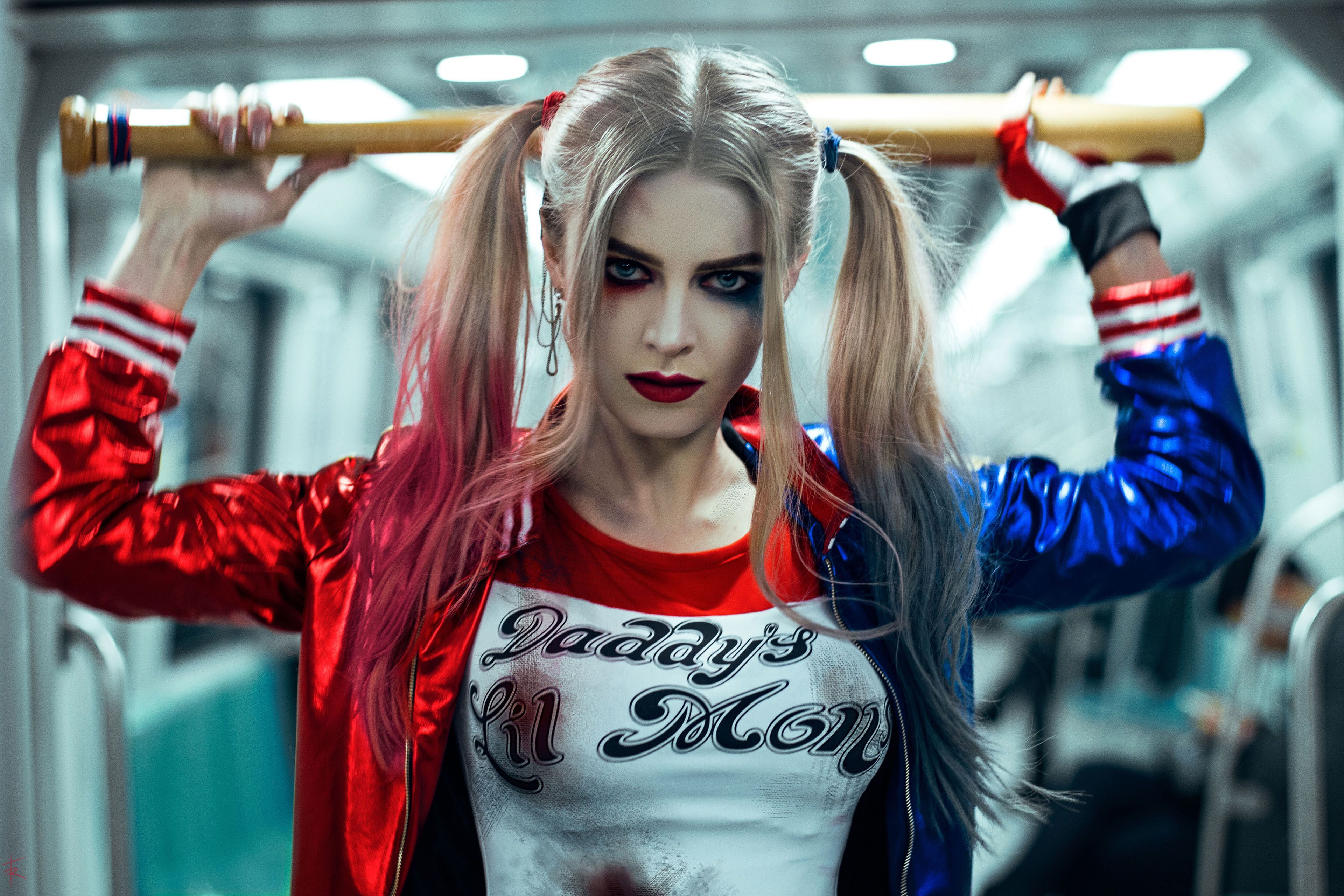 Harley Quinn cosplay mazza, DC Comics, 3840x2560 4K Ultra HD, Monitor 4K