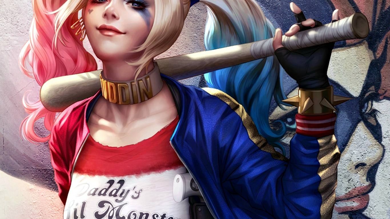 Harley Quinn con mazza da baseball, 1366x768 HD, Desktop