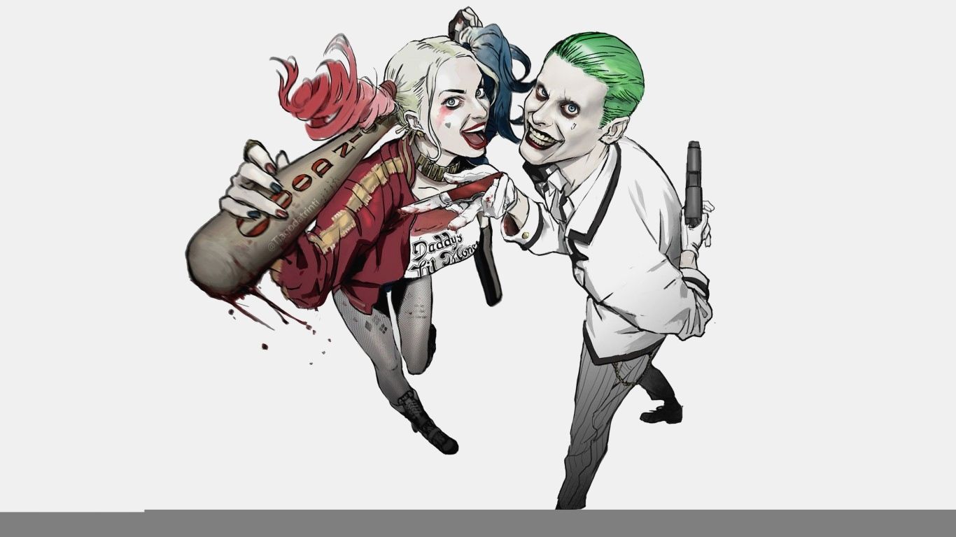 Harley Quinn e Joker illustrazione, 1366x768 HD, Desktop