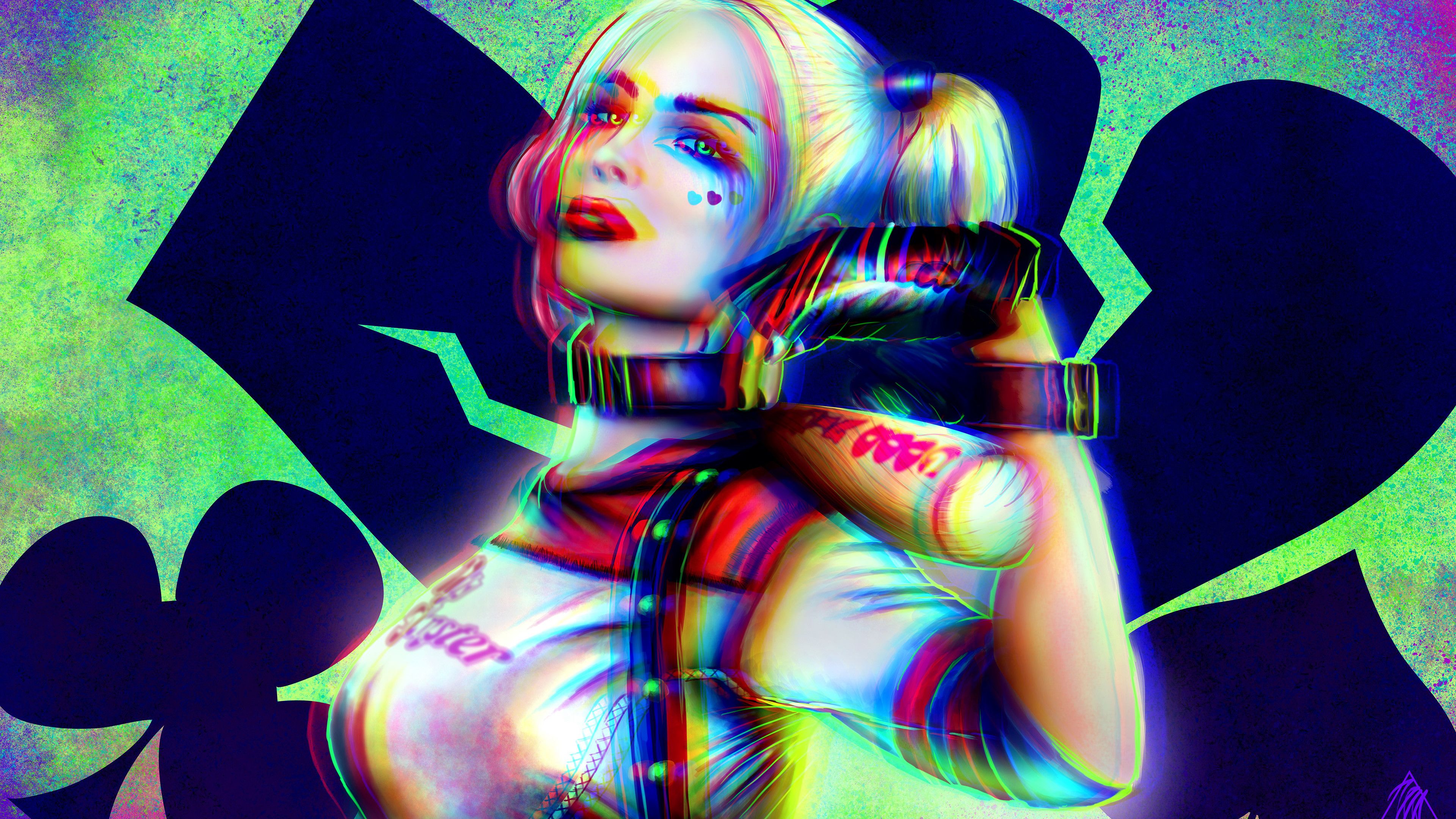 Harley Quinn artwork colorato, 3840x2160 UHD, PC 4K