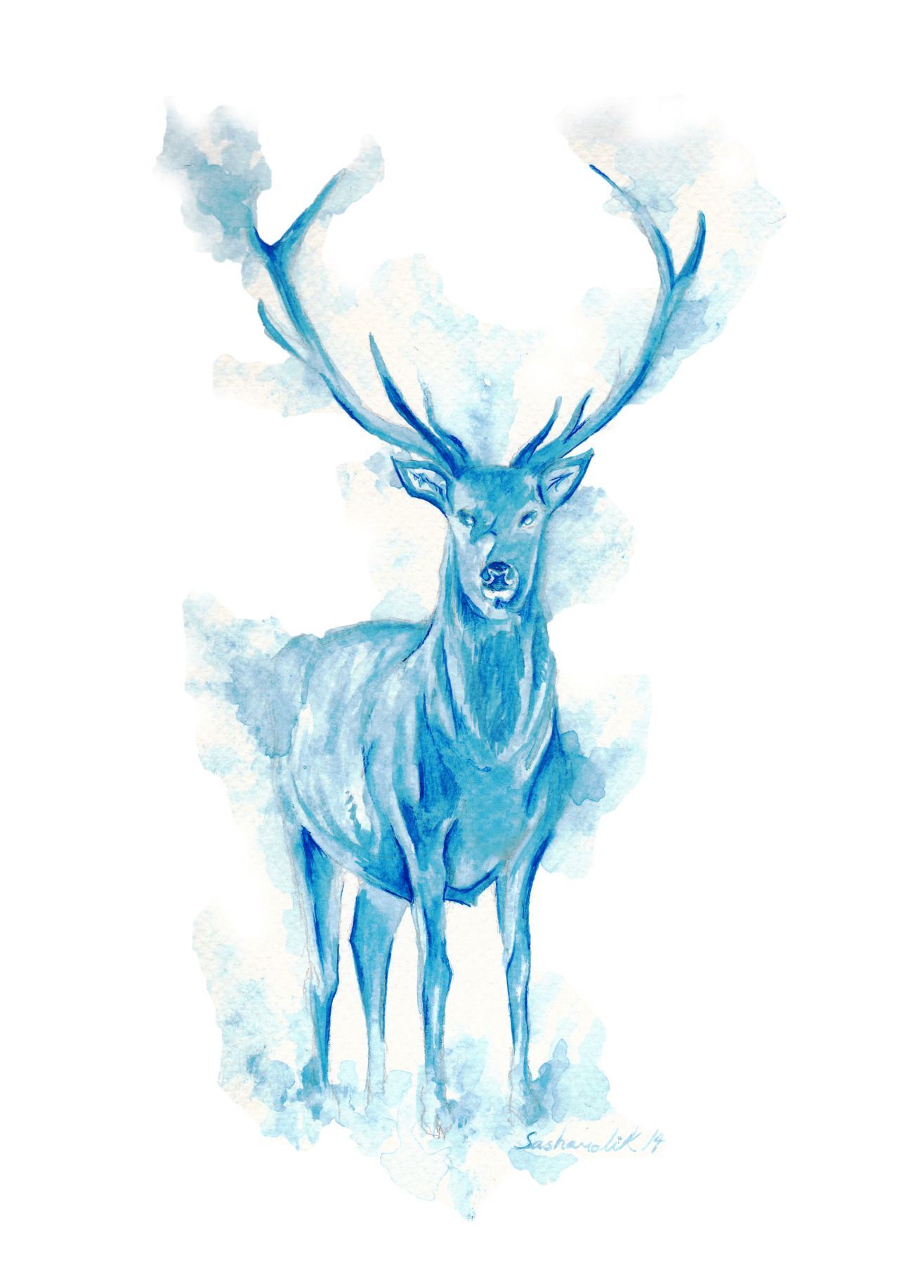Cervo Patronus acquerello blu, 1280x1811 Verticale, Telefono