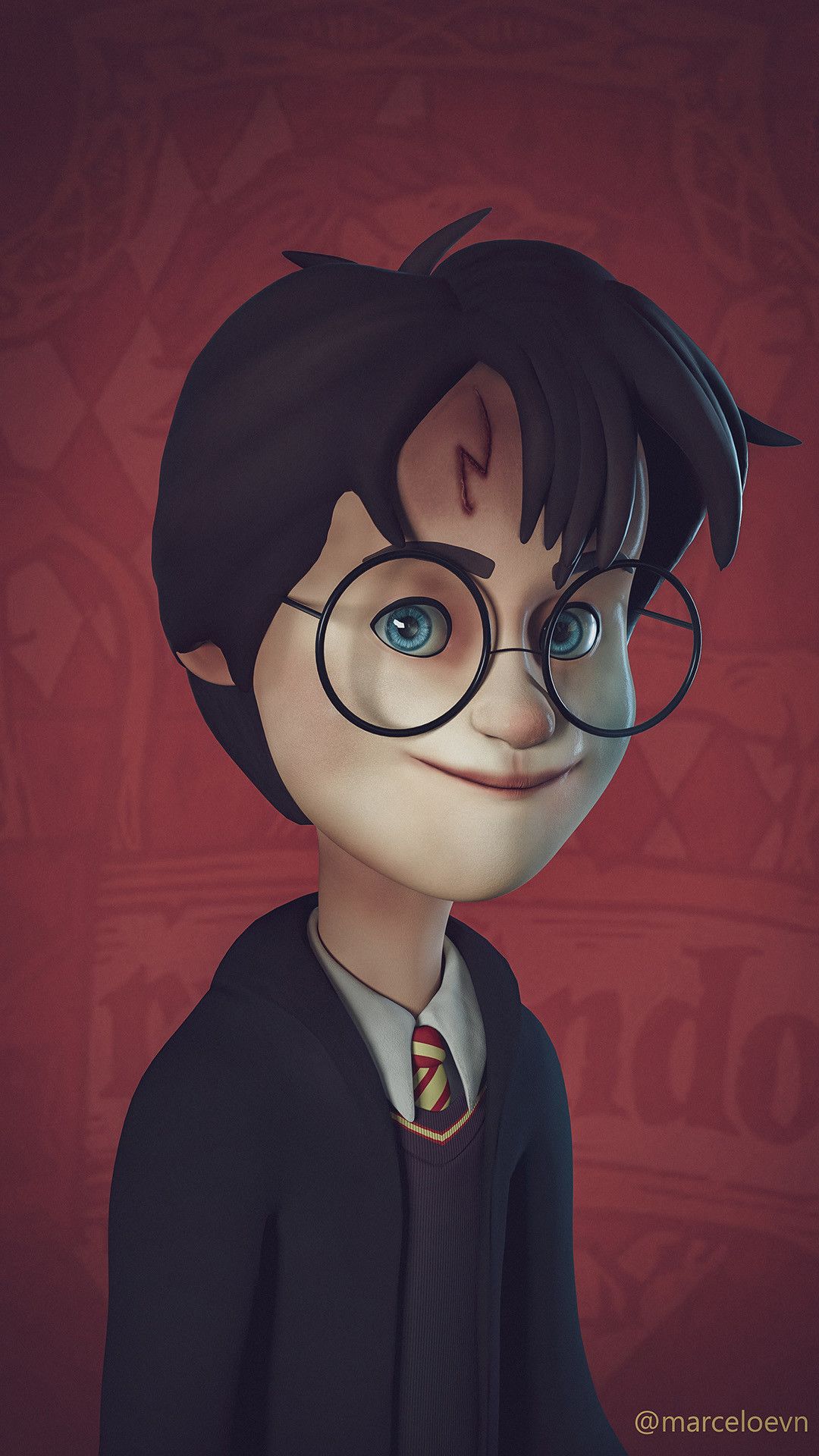 Harry Potter cartoon con occhiali, mondo magico, 1080x1920 Verticale, Mobile